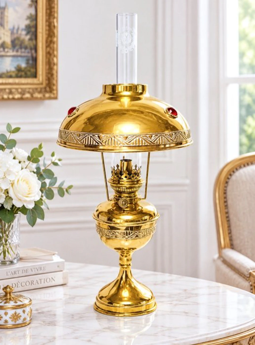 Unis France Paris - Kerosene lamp - Brass, Glass - Parisian lamp