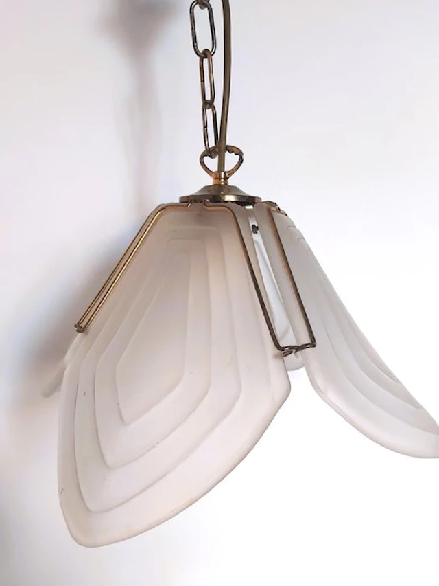 Plafonnier 5 panneaux verre opaque - Hanging lamp - Brass, Glass