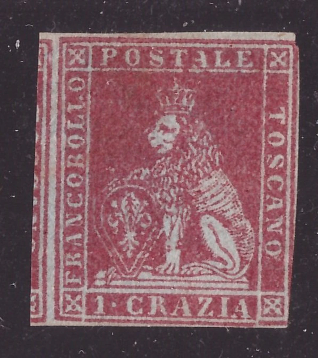 Italian Ancient States - Tuscany 1851 - 1 crazy carmine on gray - Sassone N. 4d