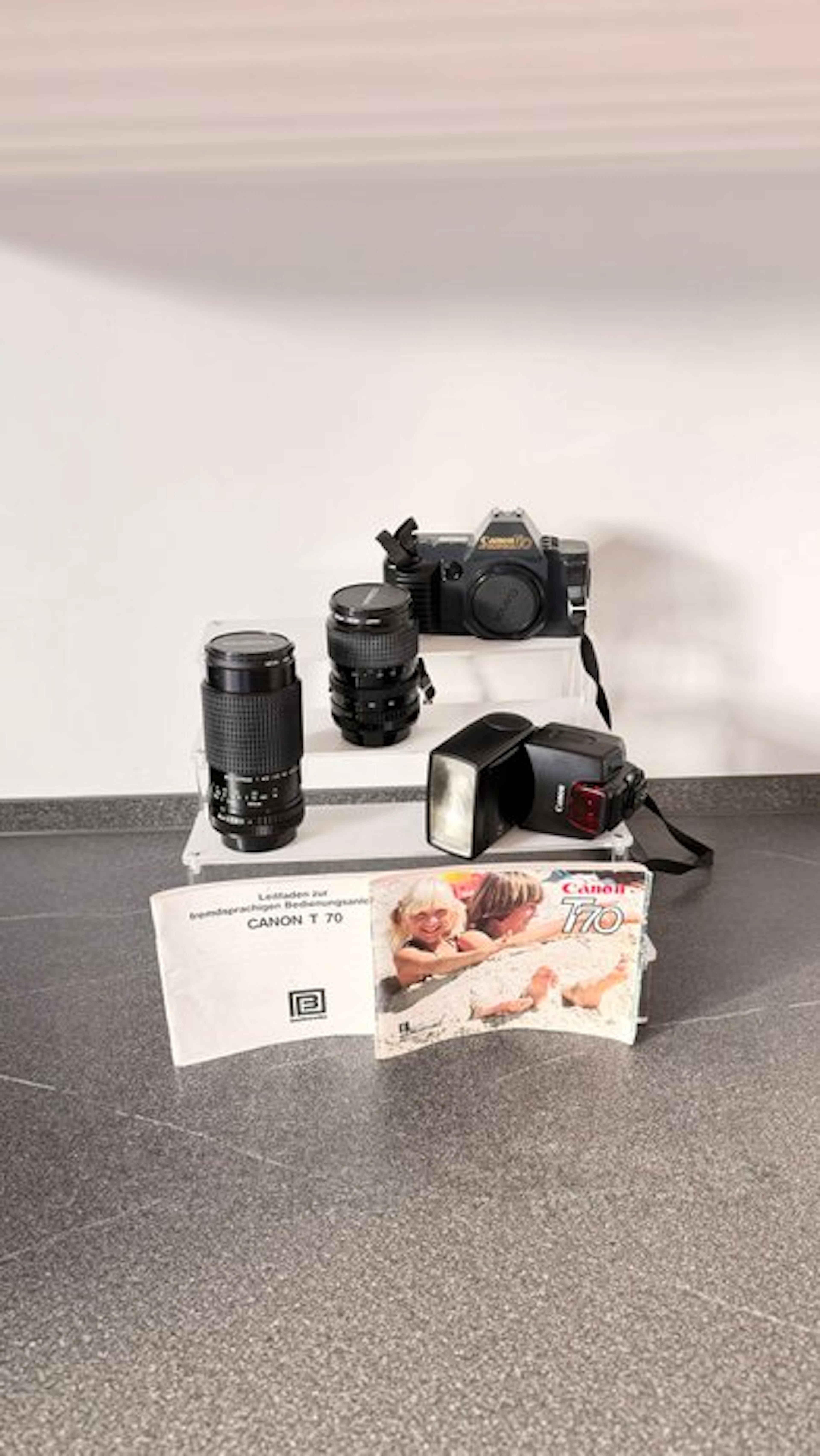 Canon T70 + 2 Cosina lenses + Speedlite 380 EX Analogue camera