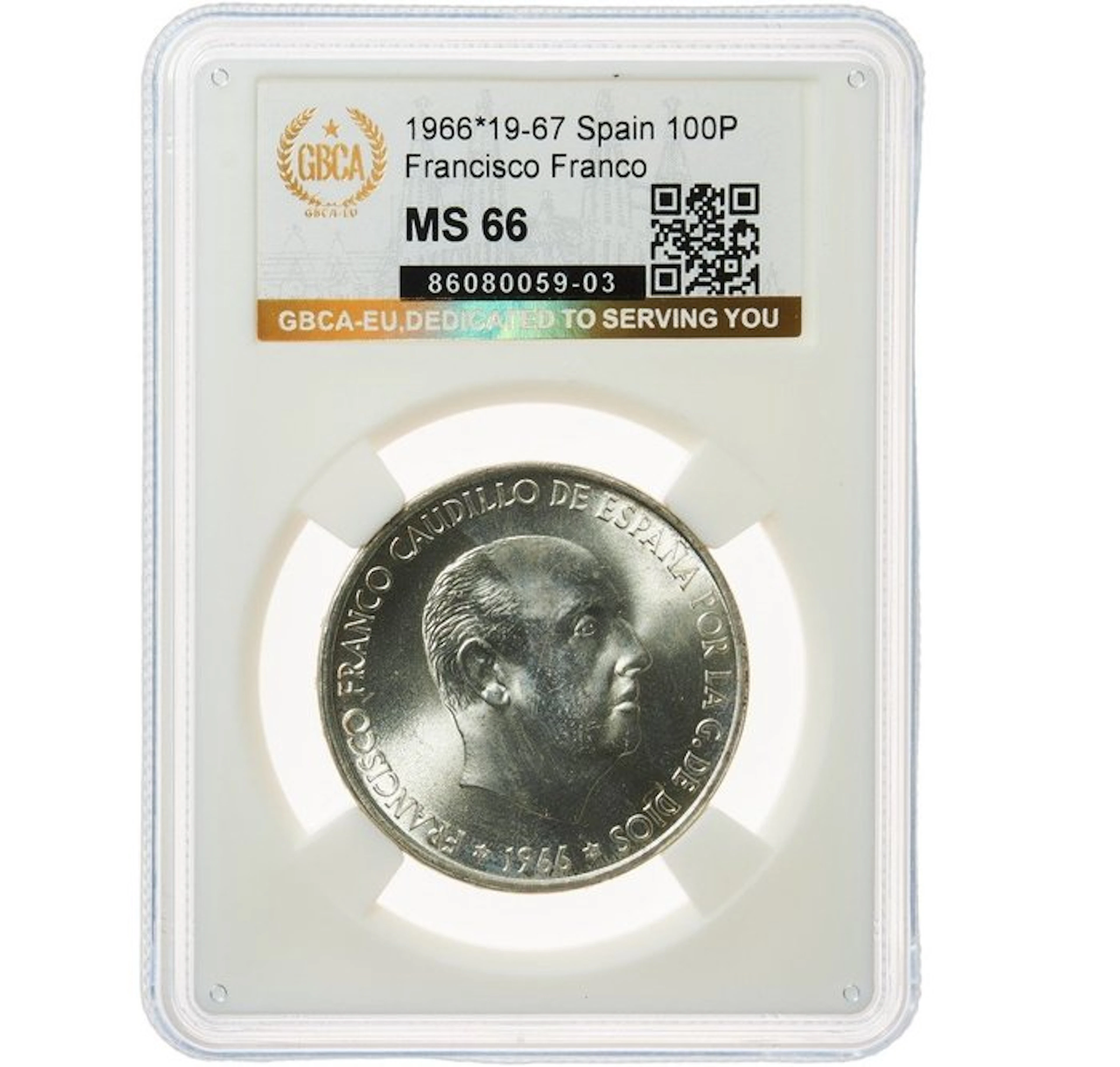 Spain. Francisco Franco. 100 Pesetas 1966*66 GBCA EU - MS66 (No reserve price)