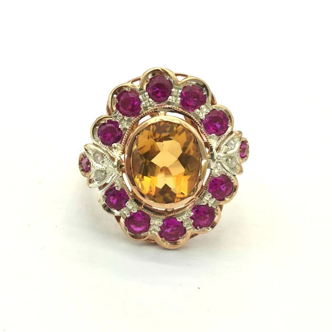 No reserve price - Ring - 9 kt. Rose gold, Silver Spinel - Diamond