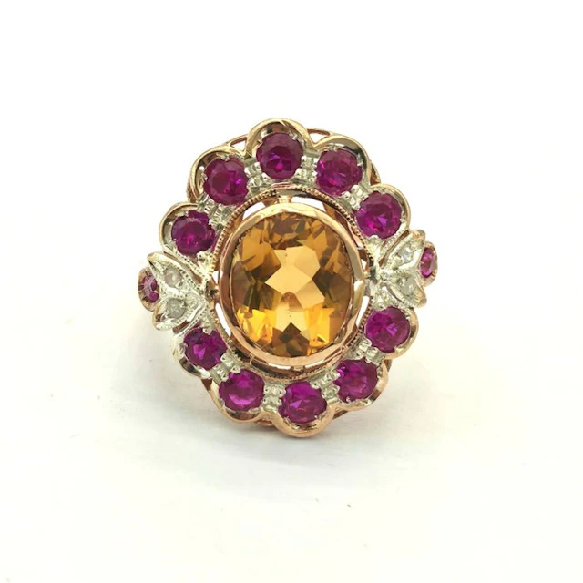 No reserve price - Ring - 9 kt. Rose gold, Silver Spinel - Diamond
