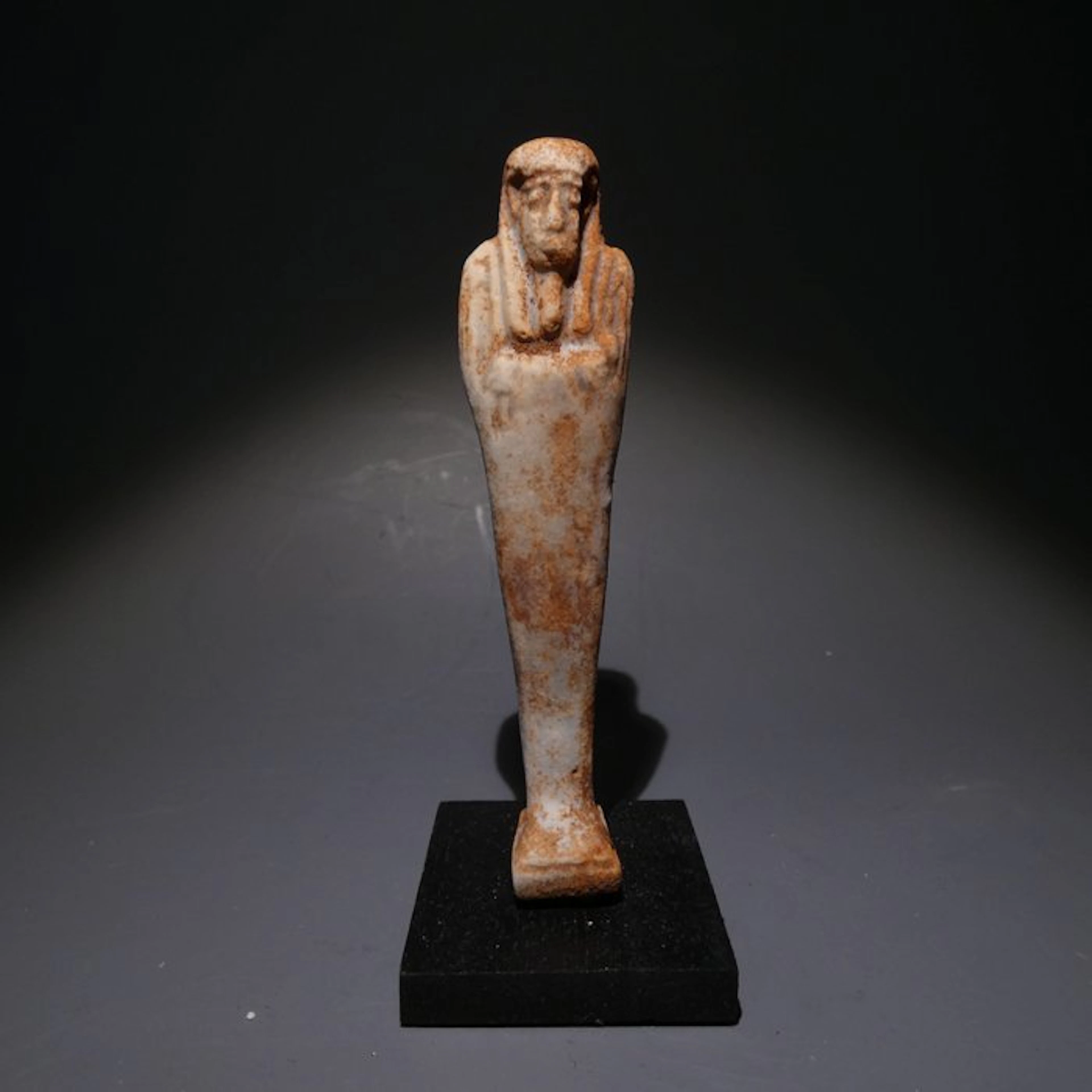 Ancient Egyptian Faience Shabti. 10 cm H. 30th Dynasty, 378 - 341 BC.