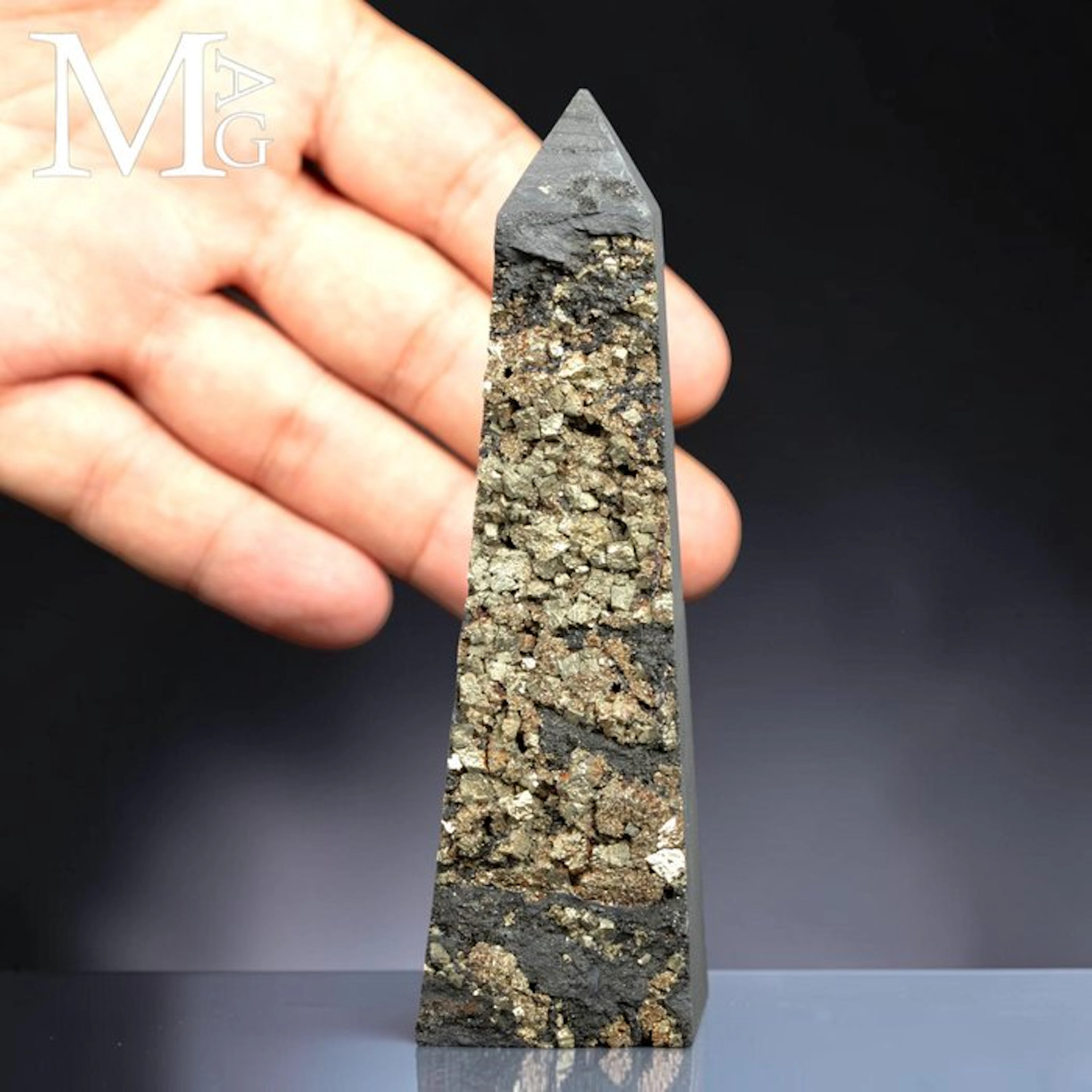Cubic Pyrite on Slate Matrix Obelisk - Fascinating...