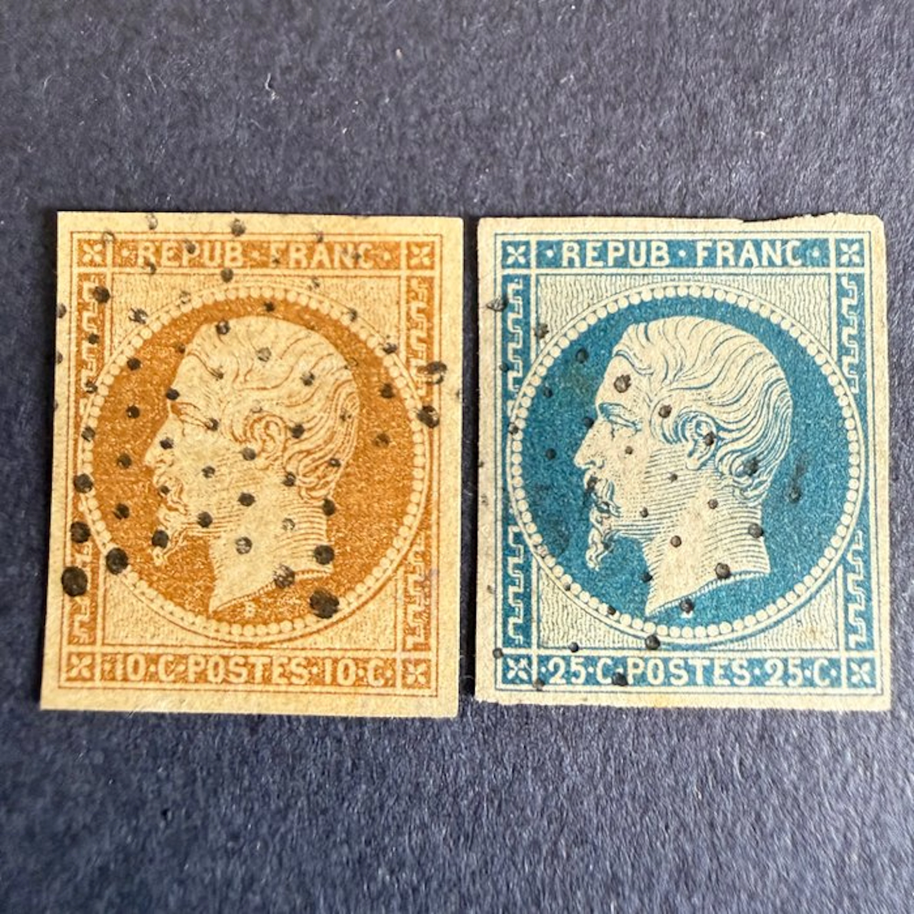 France - Yvert 9 and 10 'Napoléon Présidence' in obliterated condition