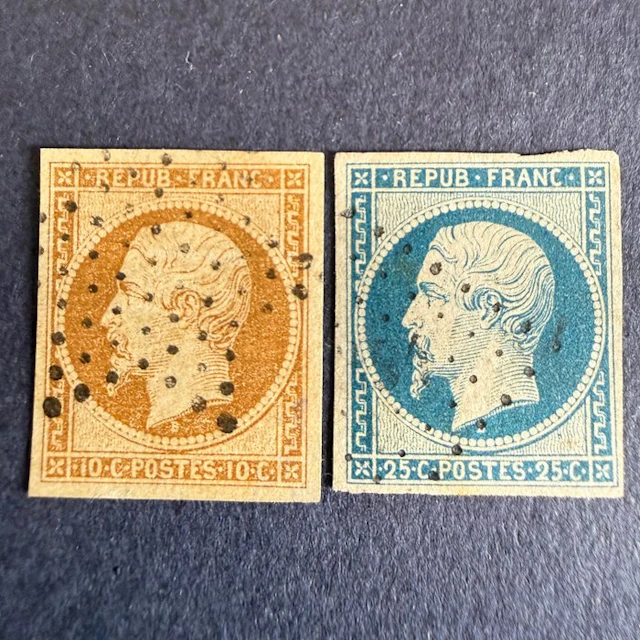 France - Yvert 9 and 10 'Napoléon Présidence' in obliterated condition