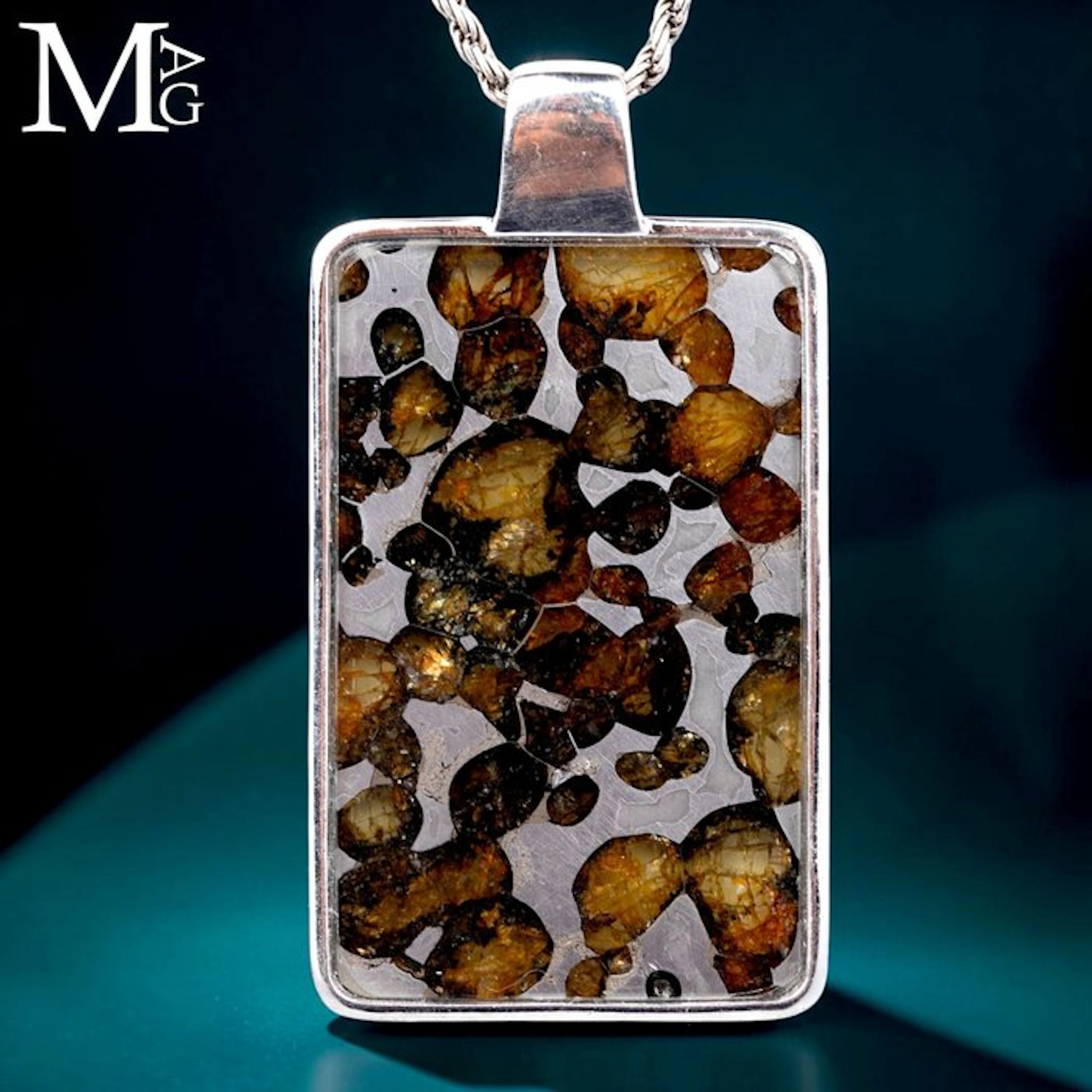 925 Silver Pendant with Pallasite Meteorite - An...