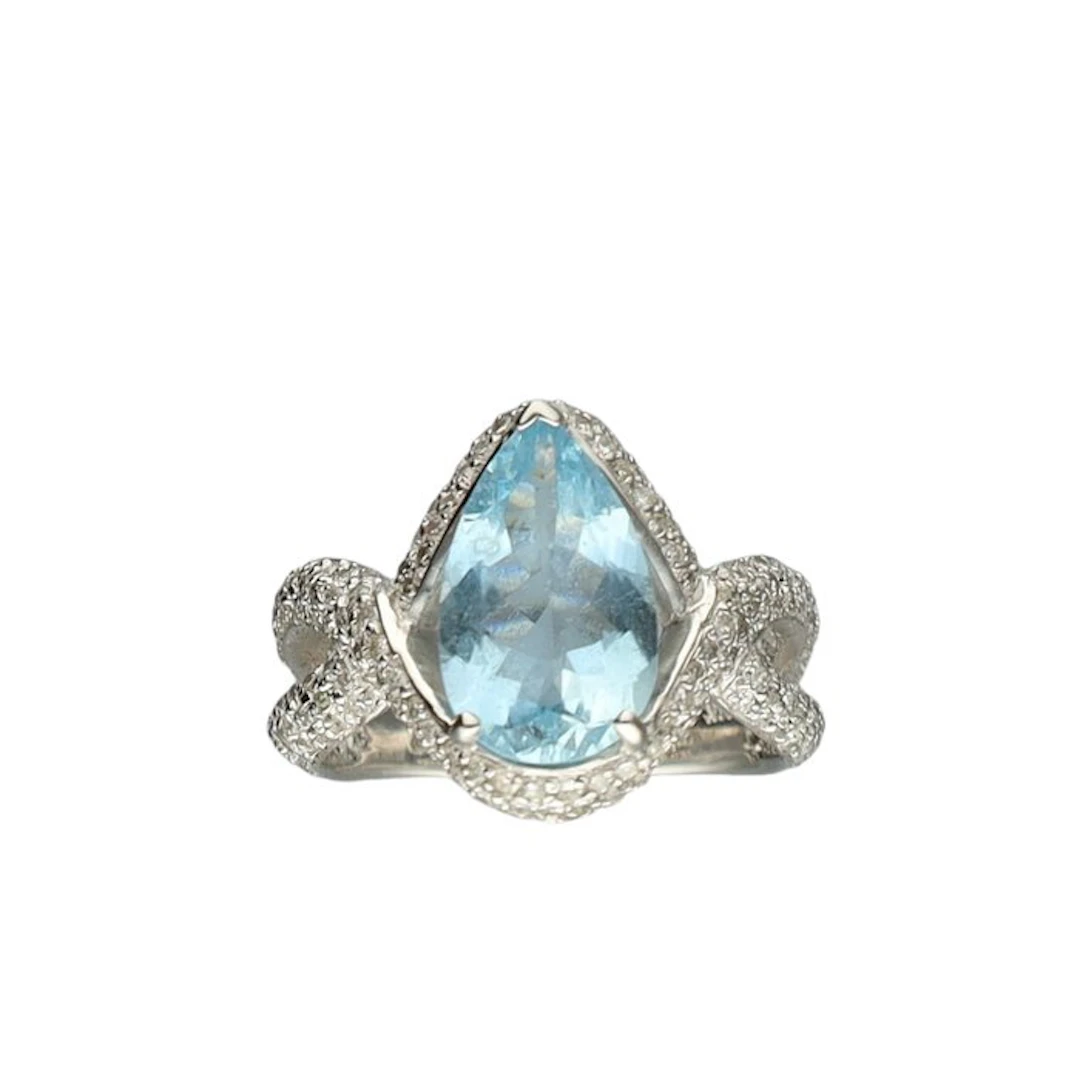 Ring - 18 kt. White gold Diamond (Natural) - Topaz