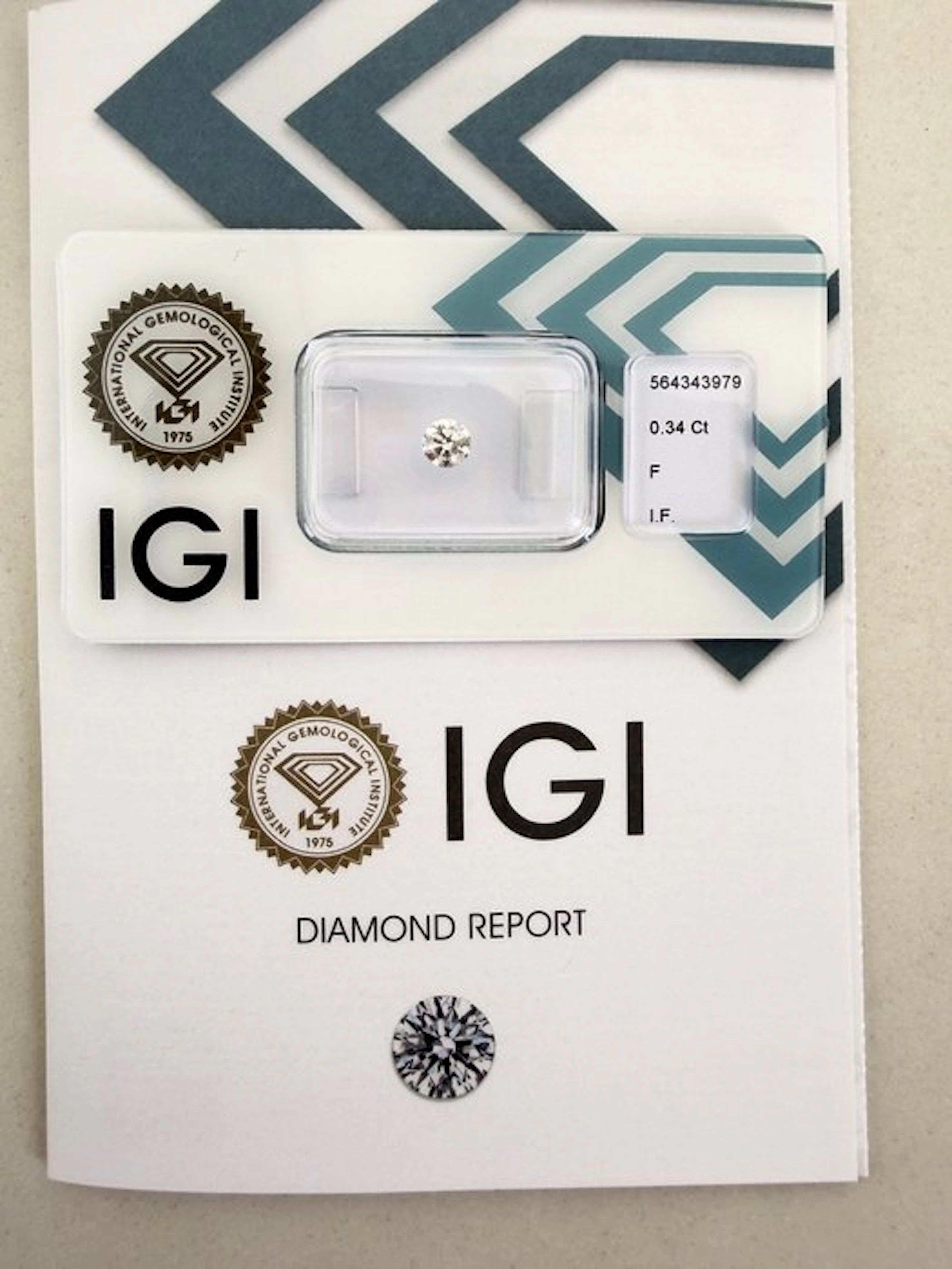 1 pcs Diamond (Natural) - 0.34 ct - Round - F - IF...