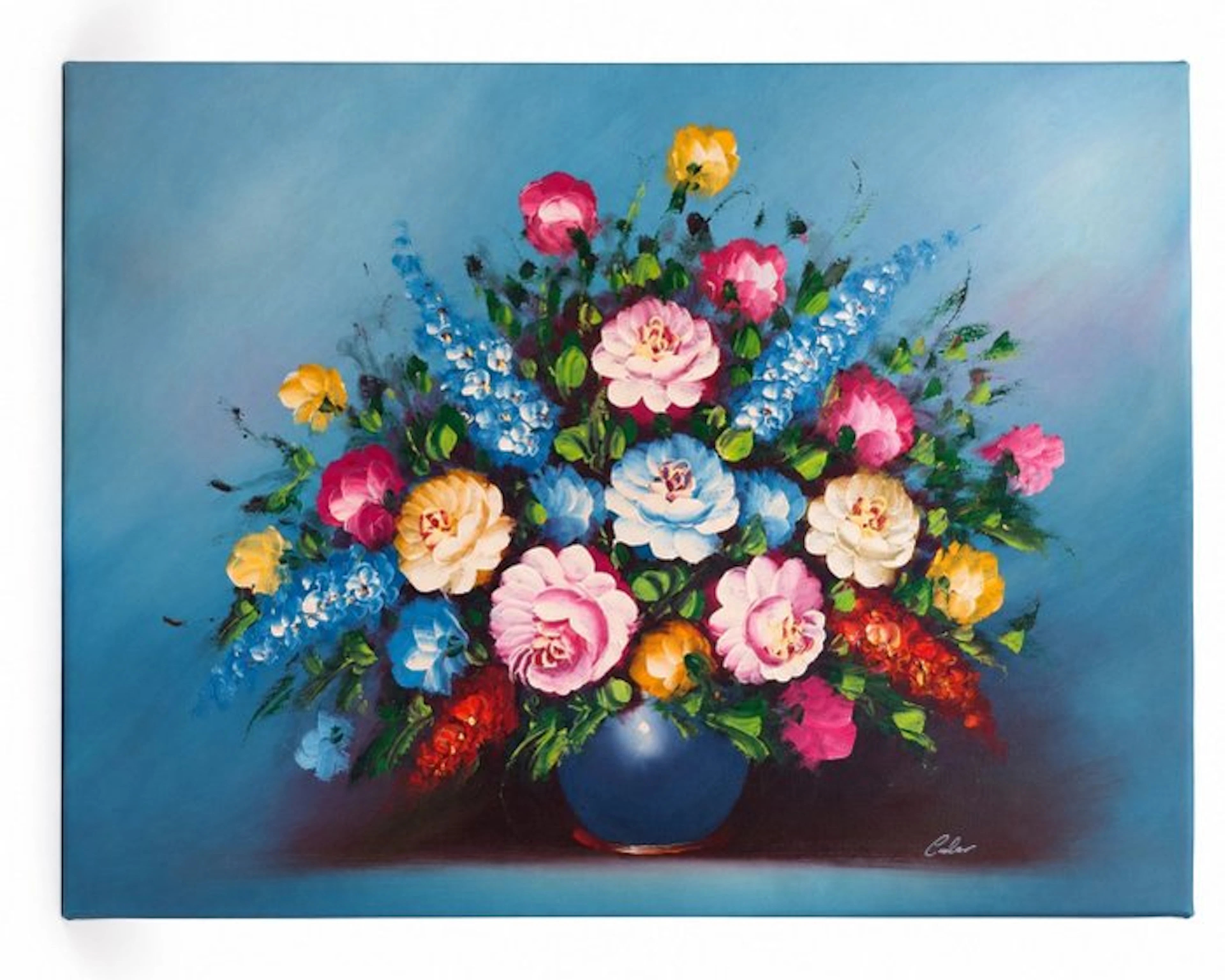 French School (XX) - Bouquet variopinto in vaso blu