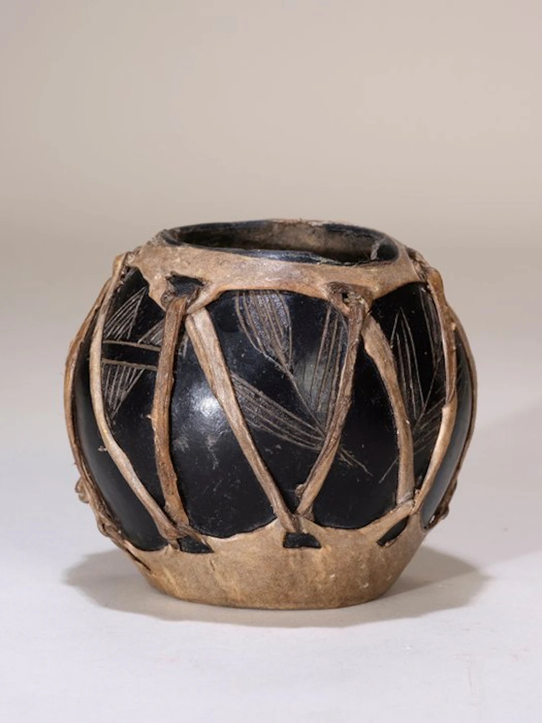 Small leather-covered pottery vessel – Shona – Zimbabwe –...