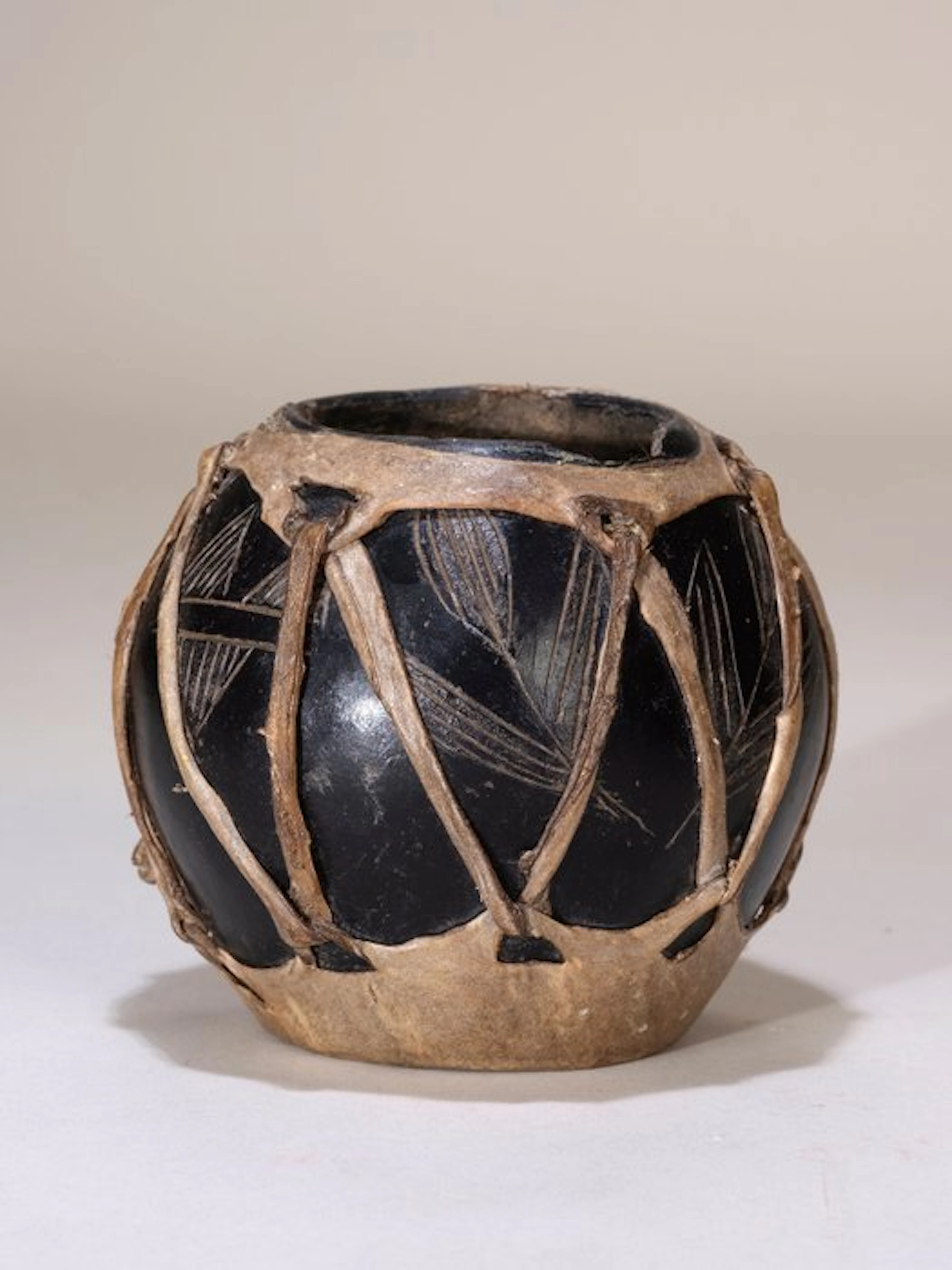 Small leather-covered pottery vessel – Shona – Zimbabwe –...