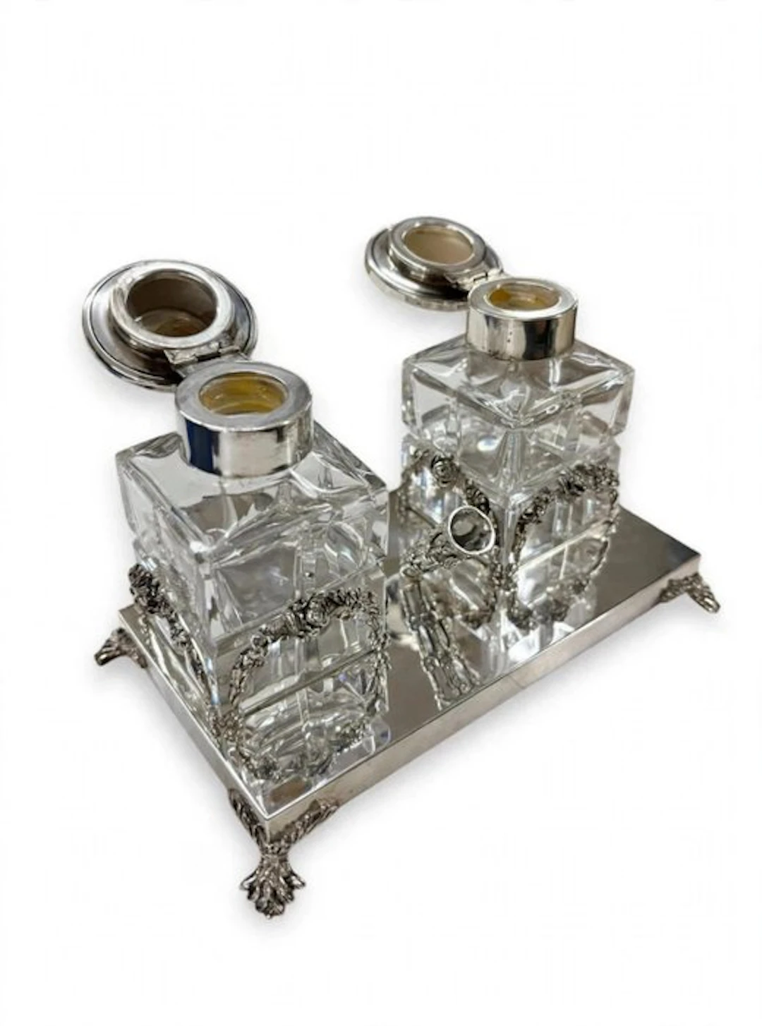 Inkwell - .800 silver, Crystal