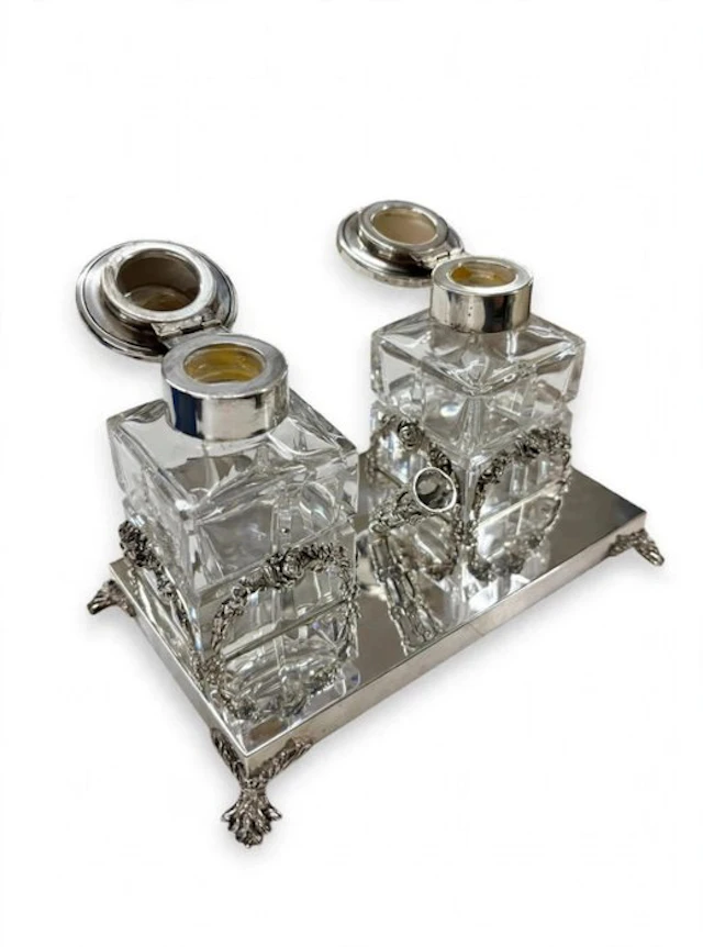 Inkwell - .800 silver, Crystal