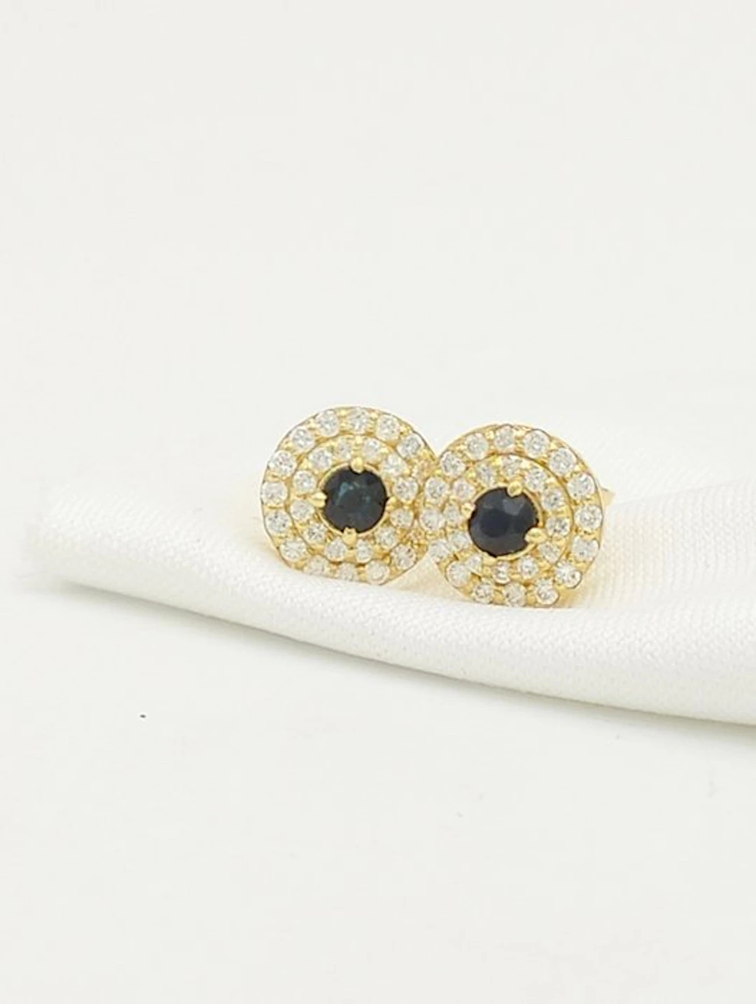 No reserve price - Earrings - 14 kt. Yellow gold Sapphire - Diamond