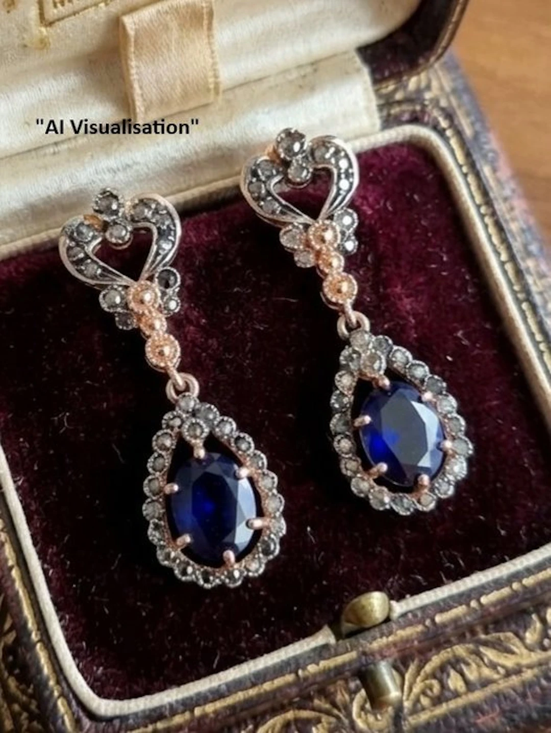 No reserve price - Earrings - 9 kt. Silver, Rose gold Sapphire - Diamond