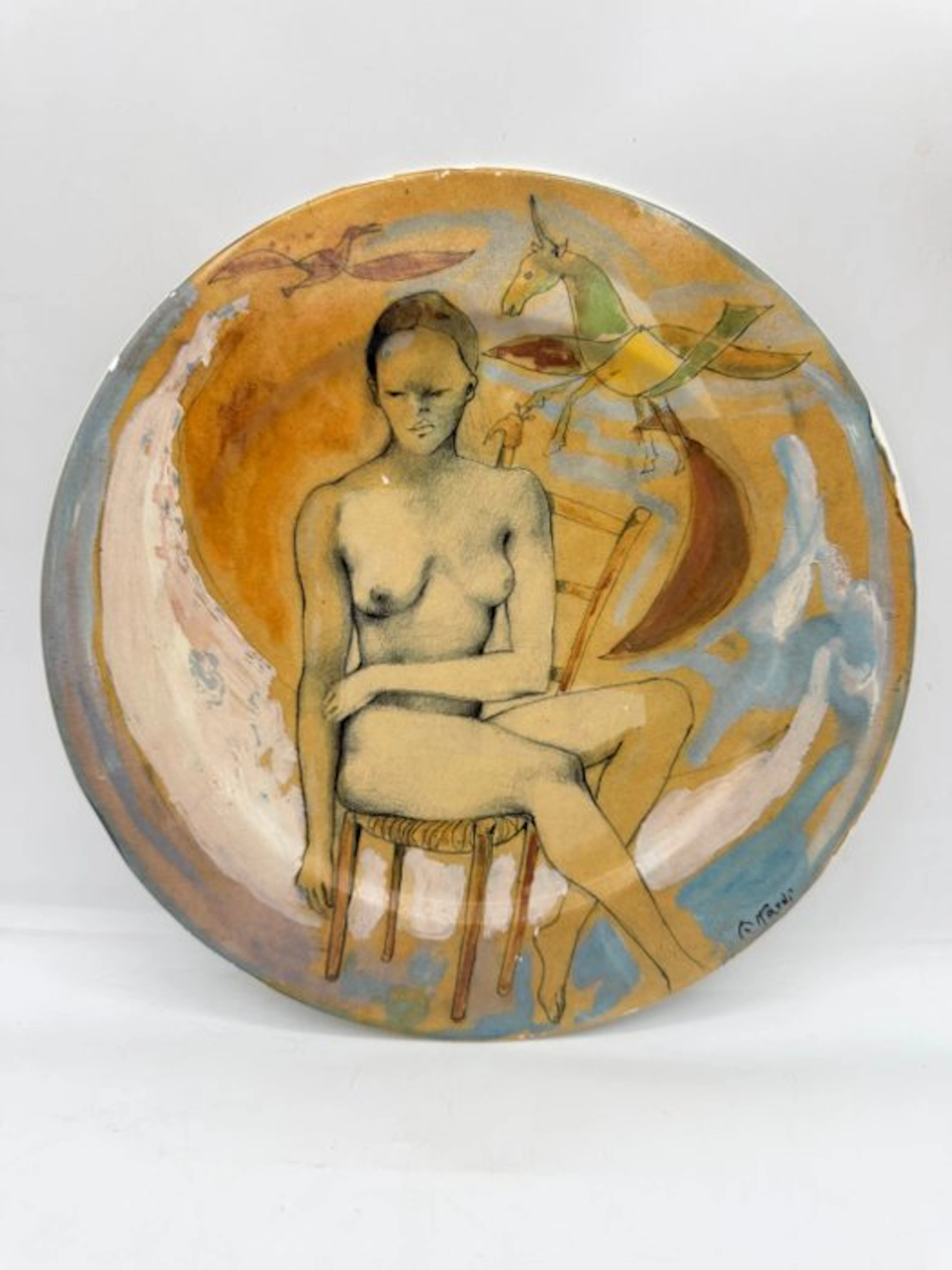 Ugo Attardi - Dish - Erotic Art - Ceramic - Dreaming of the Moon