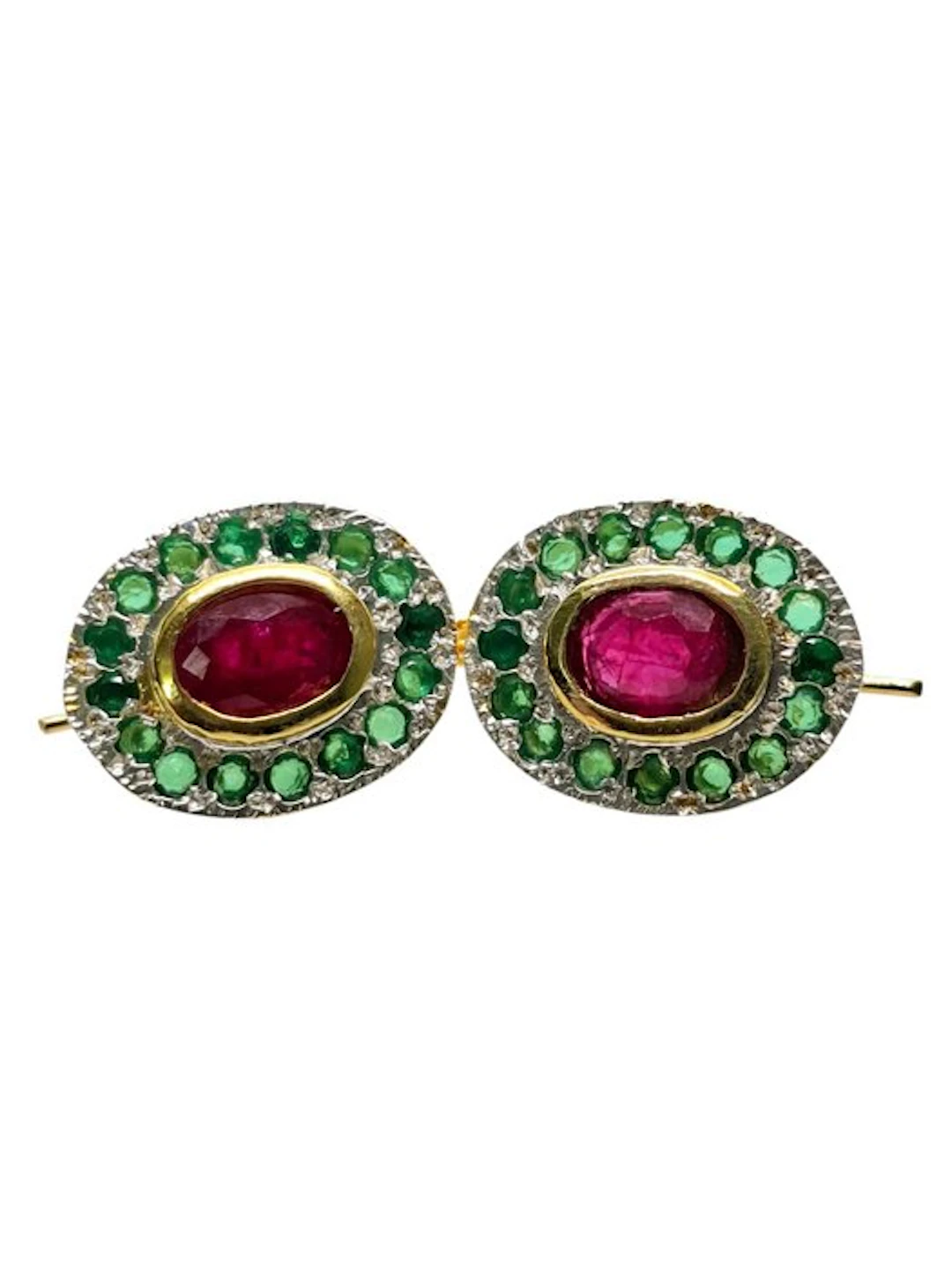 No reserve price - Earrings - 9 kt. Silver, Yellow gold Ruby - Emerald