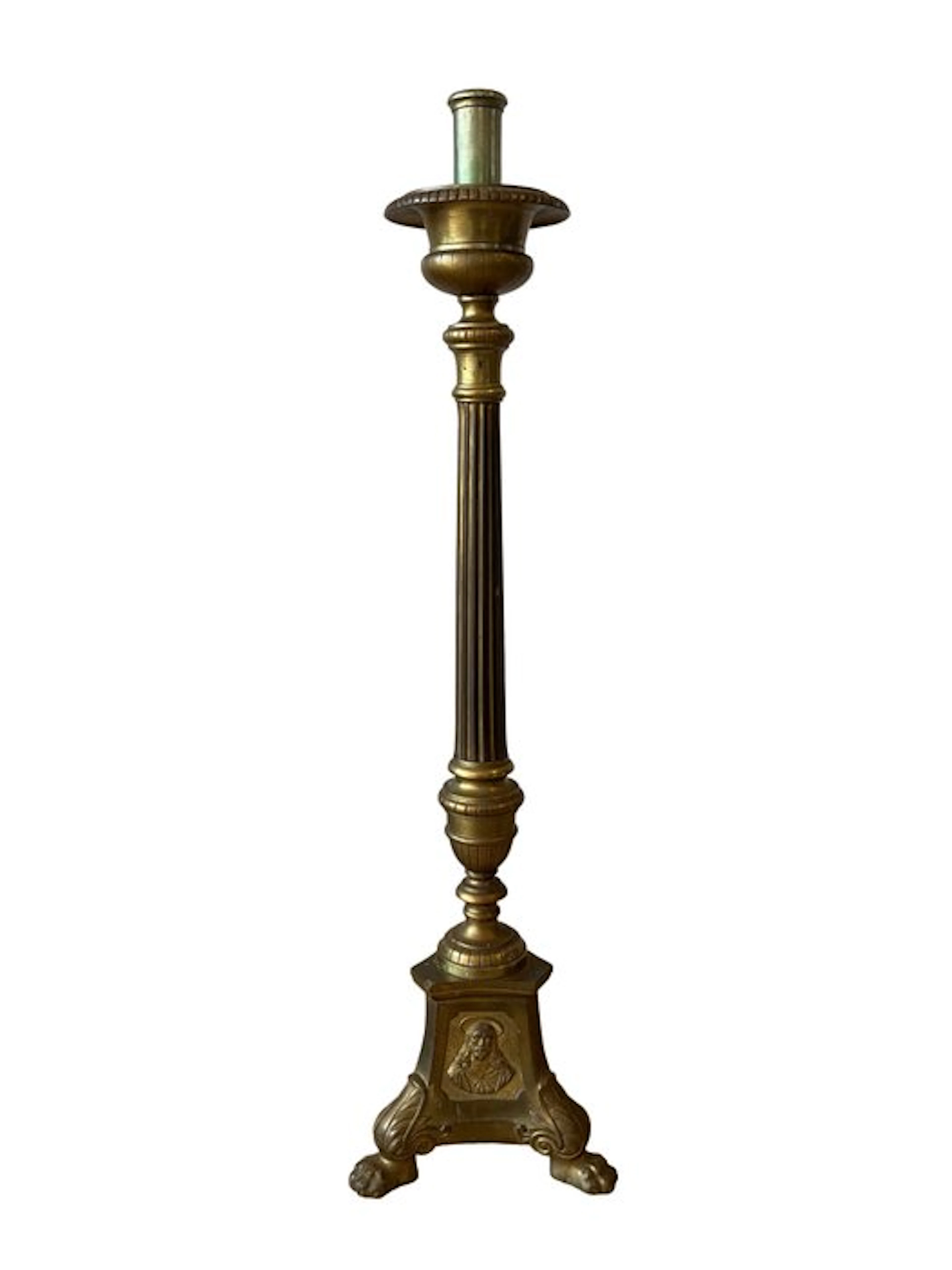 Antique church candlestick - 66 cm - 2.3 kg - Antique - Brass - 1850-1900