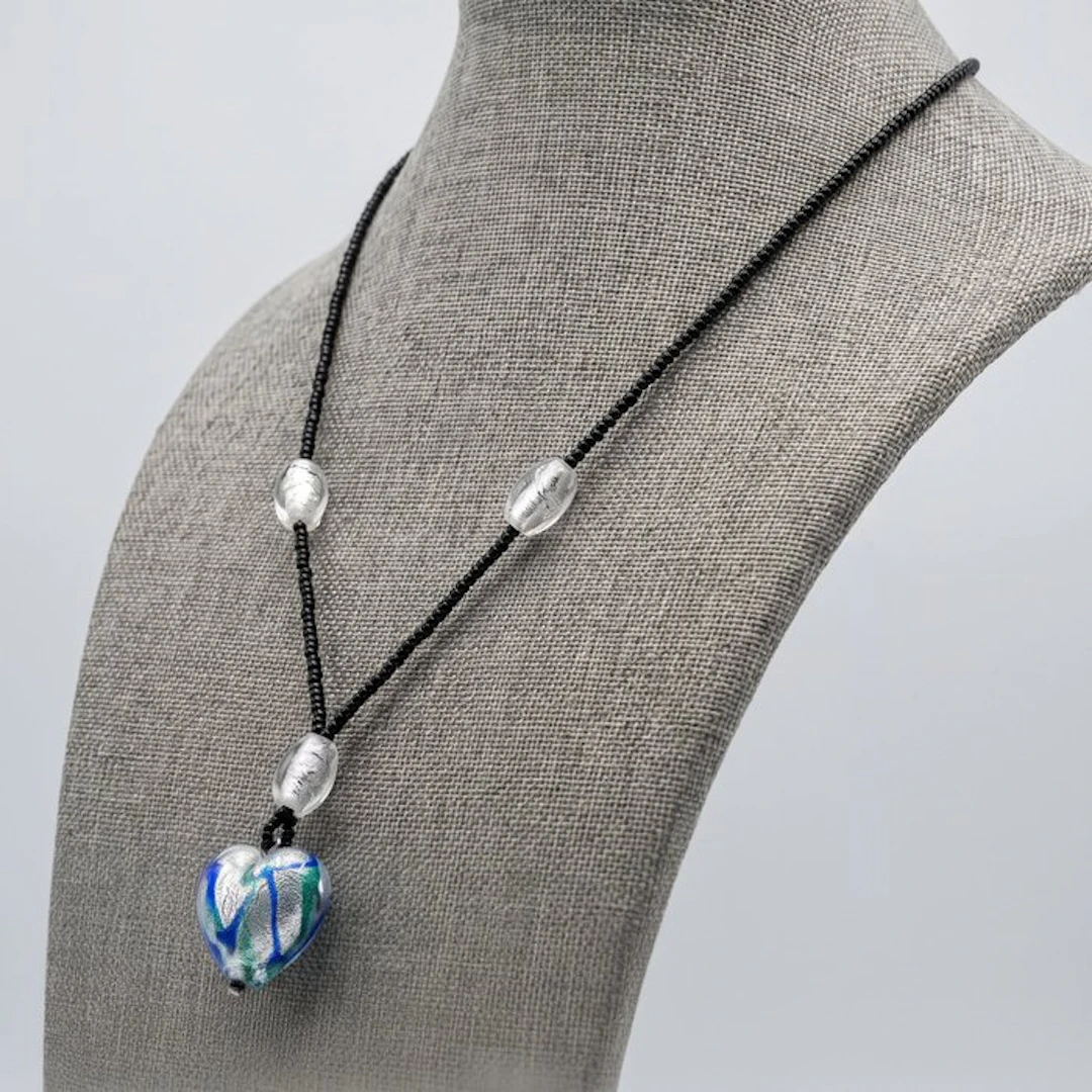 Submerged Silver - Necklace with pendant - in Murano glass
