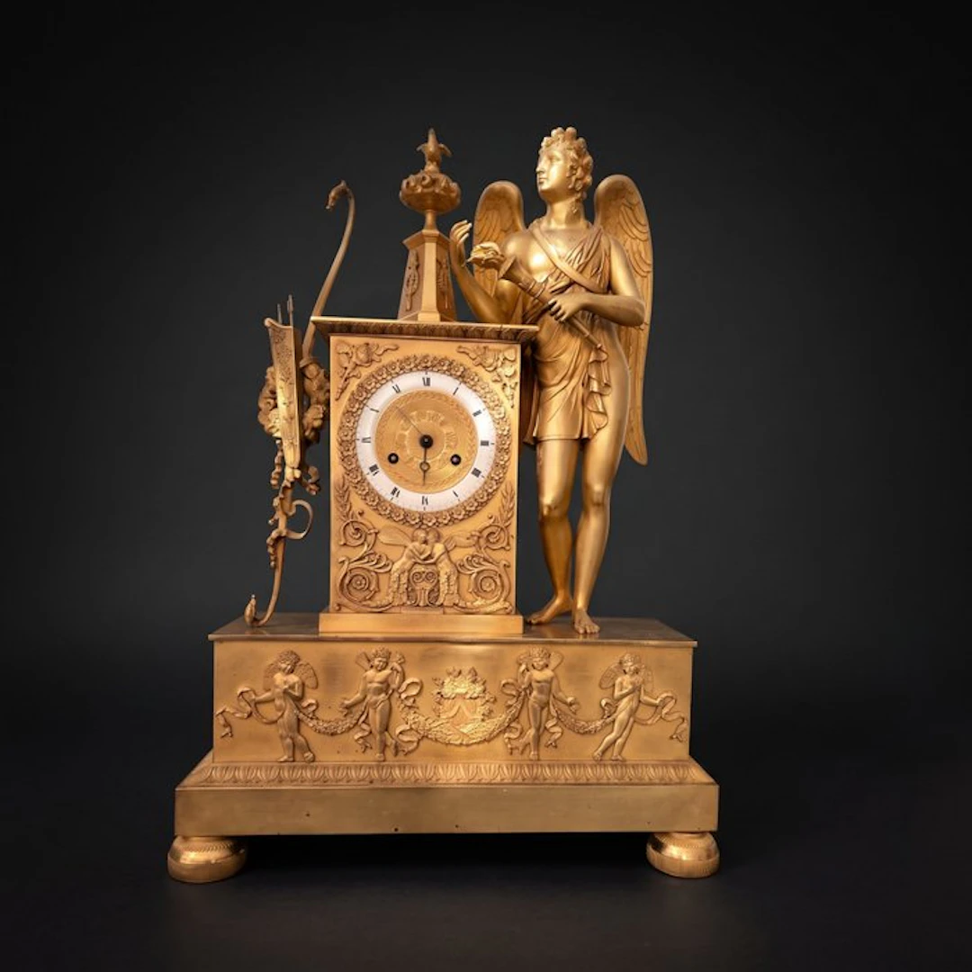 Figural mantel clock - Antique Bronze - 1800-1850 - Allegory of Cupid