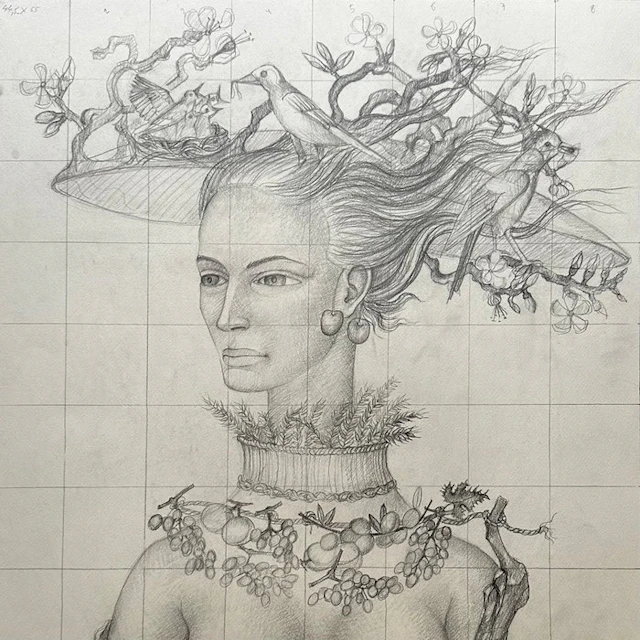 Pierre Henry (1924-2015) - Portrait de femme au chapeau oiseau - NO RESERVE