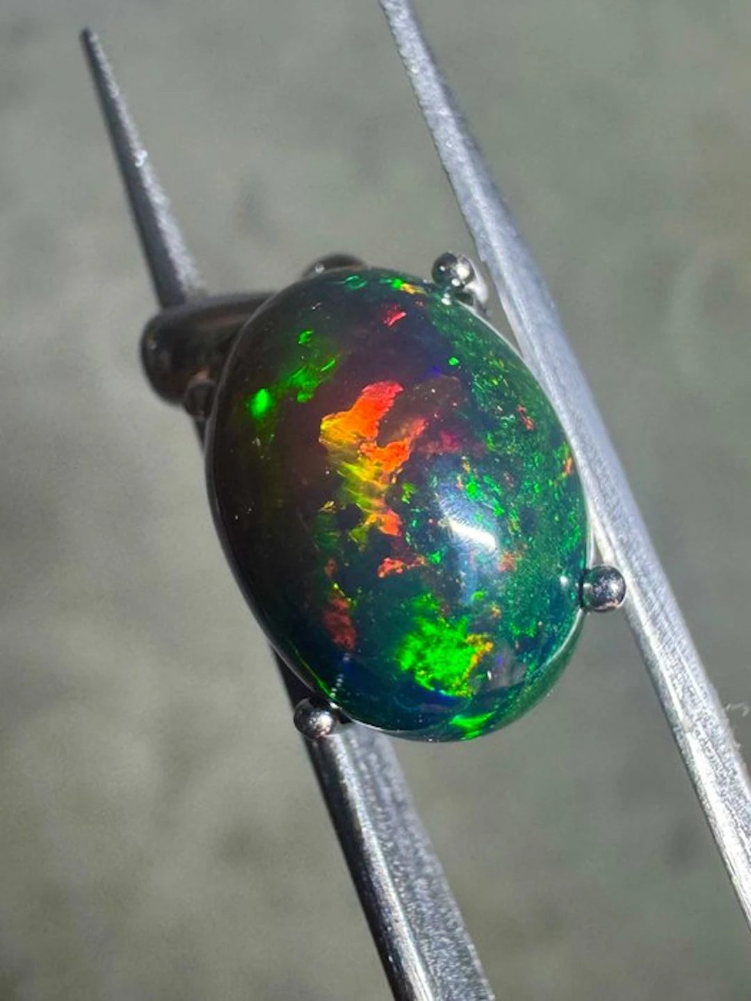 Natural Ethiopian black opal pendant + 925 silver