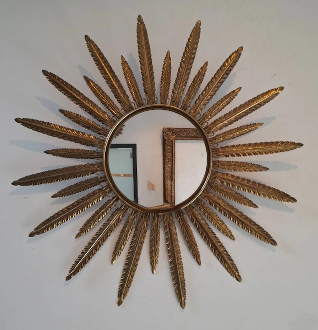 Wall mirror - Brass - Sunburst mirror, 60s