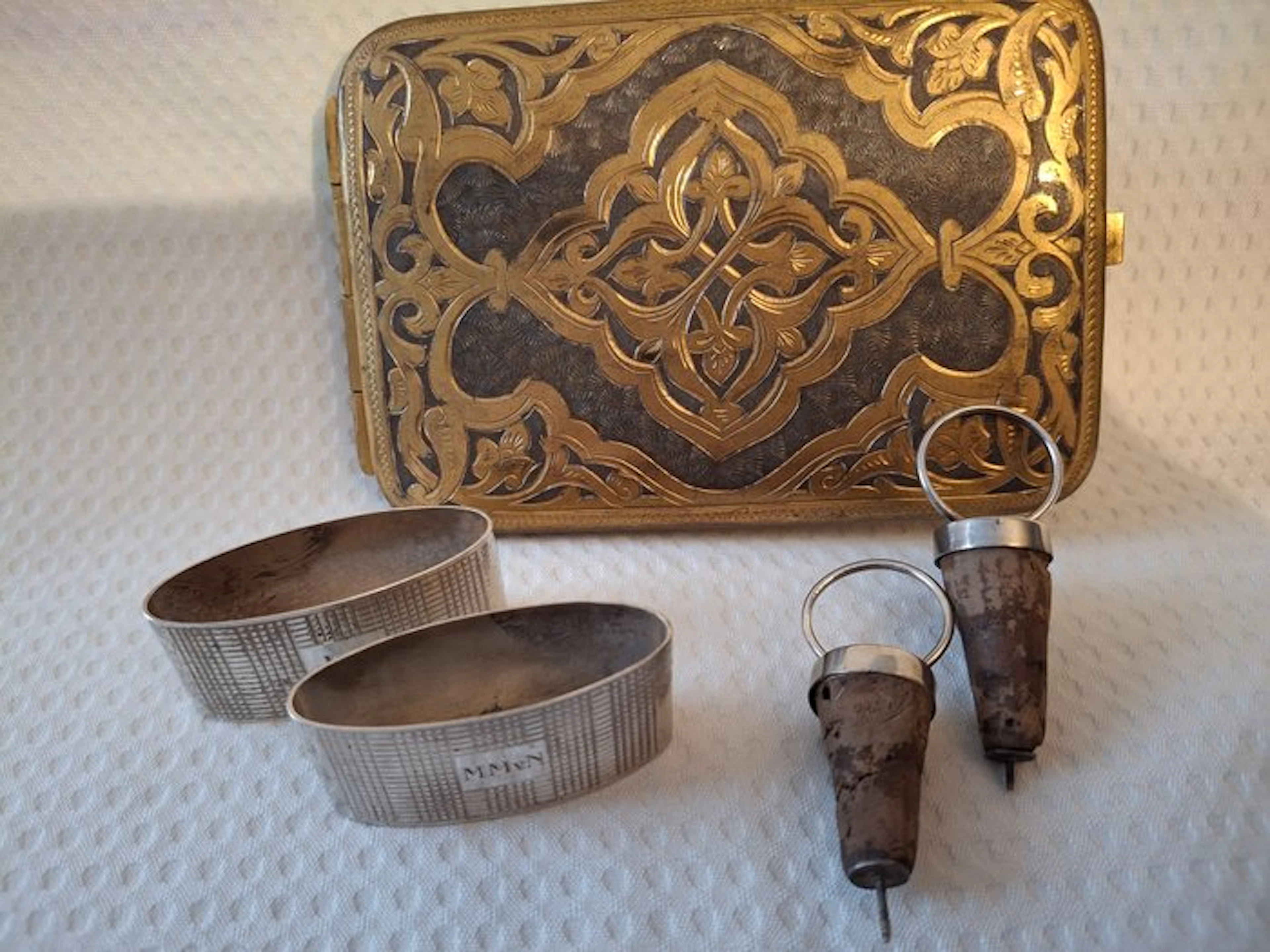 Cigarette case (5) - Two antique German silver 835/1000 napkin rings