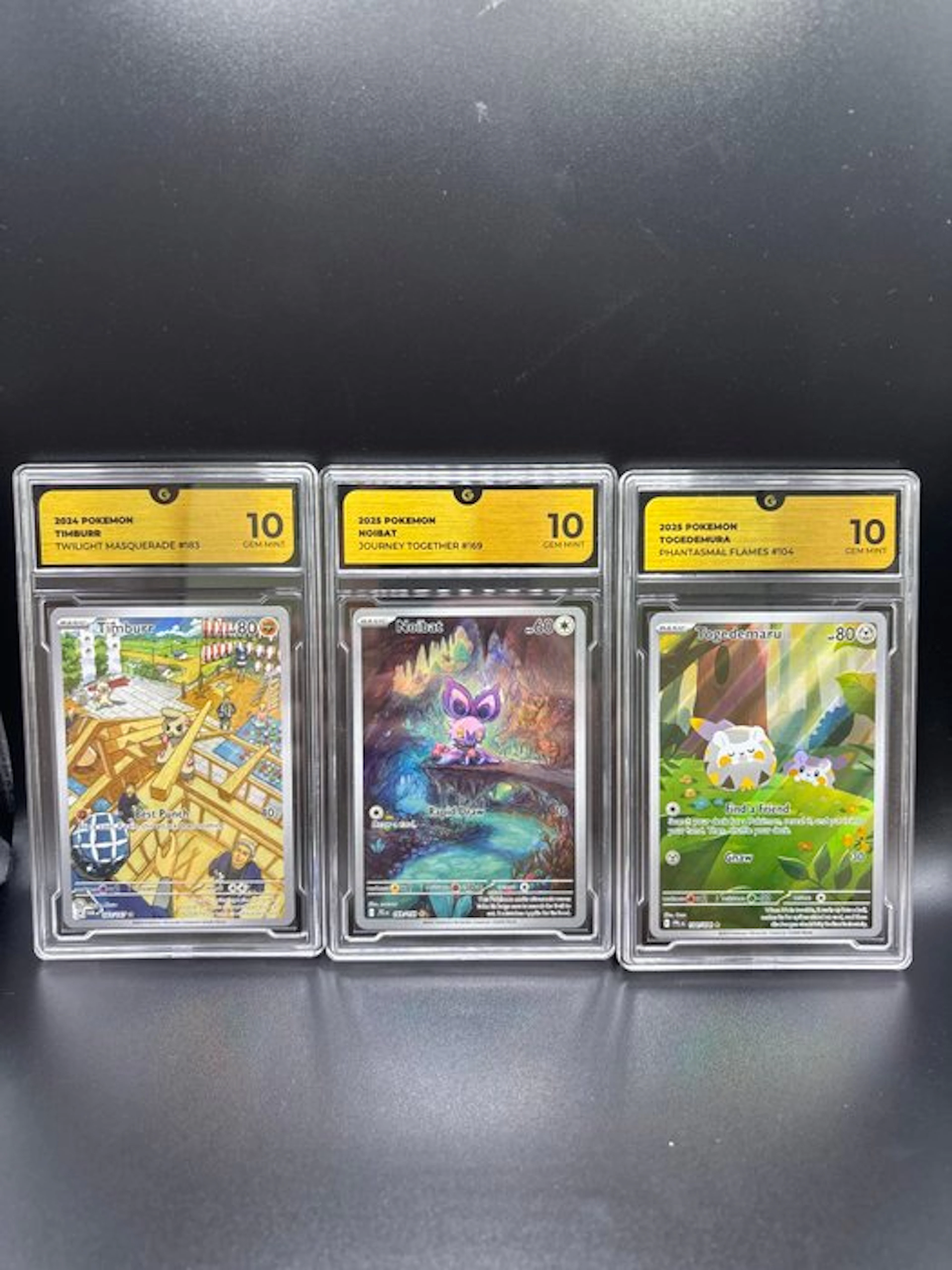 Pokémon - 3 Graded card - Timburr, Noibat & Togedamuru Full art - GG 10
