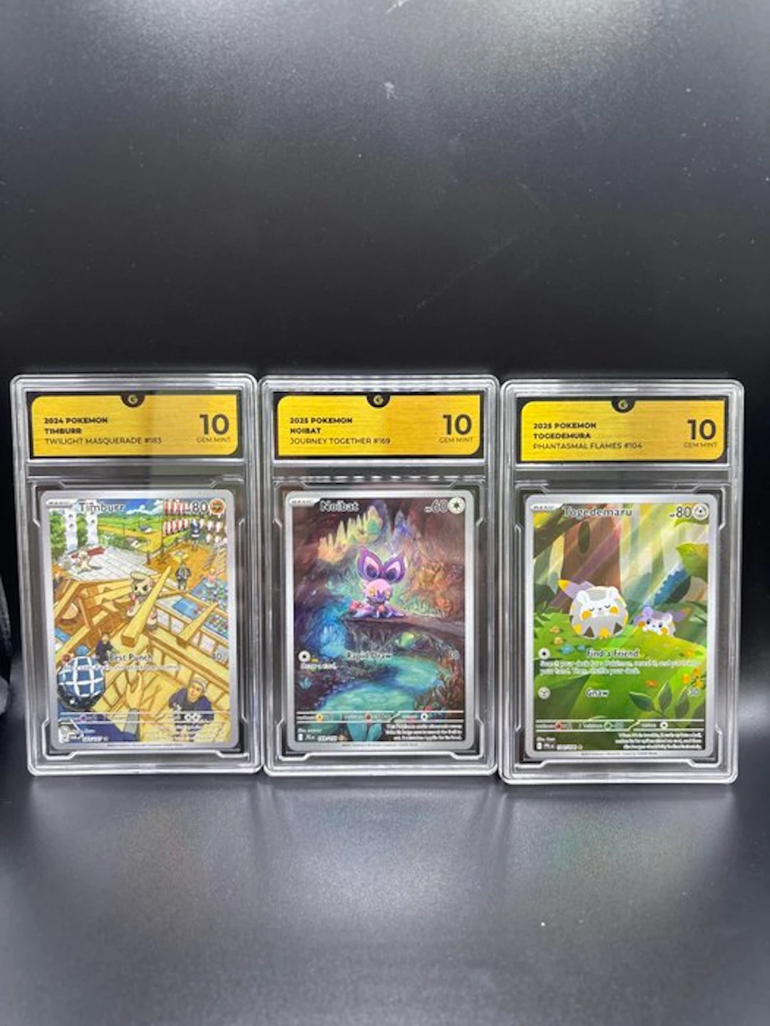 Pokémon - 3 Graded card - Timburr, Noibat & Togedamuru Full art - GG 10