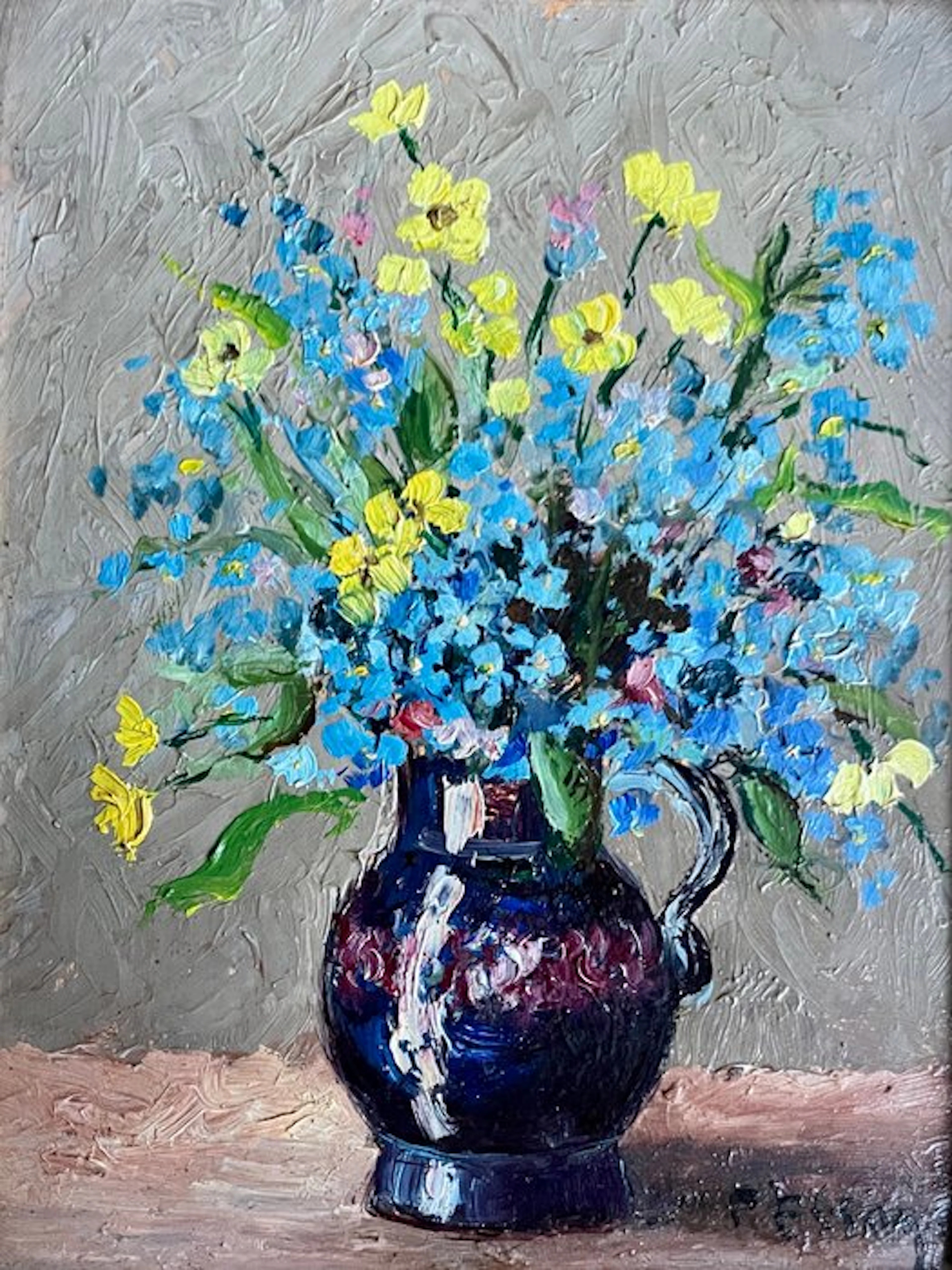 L. Cheron (XX) - Nature morte au bouquet de fleurs champêtres