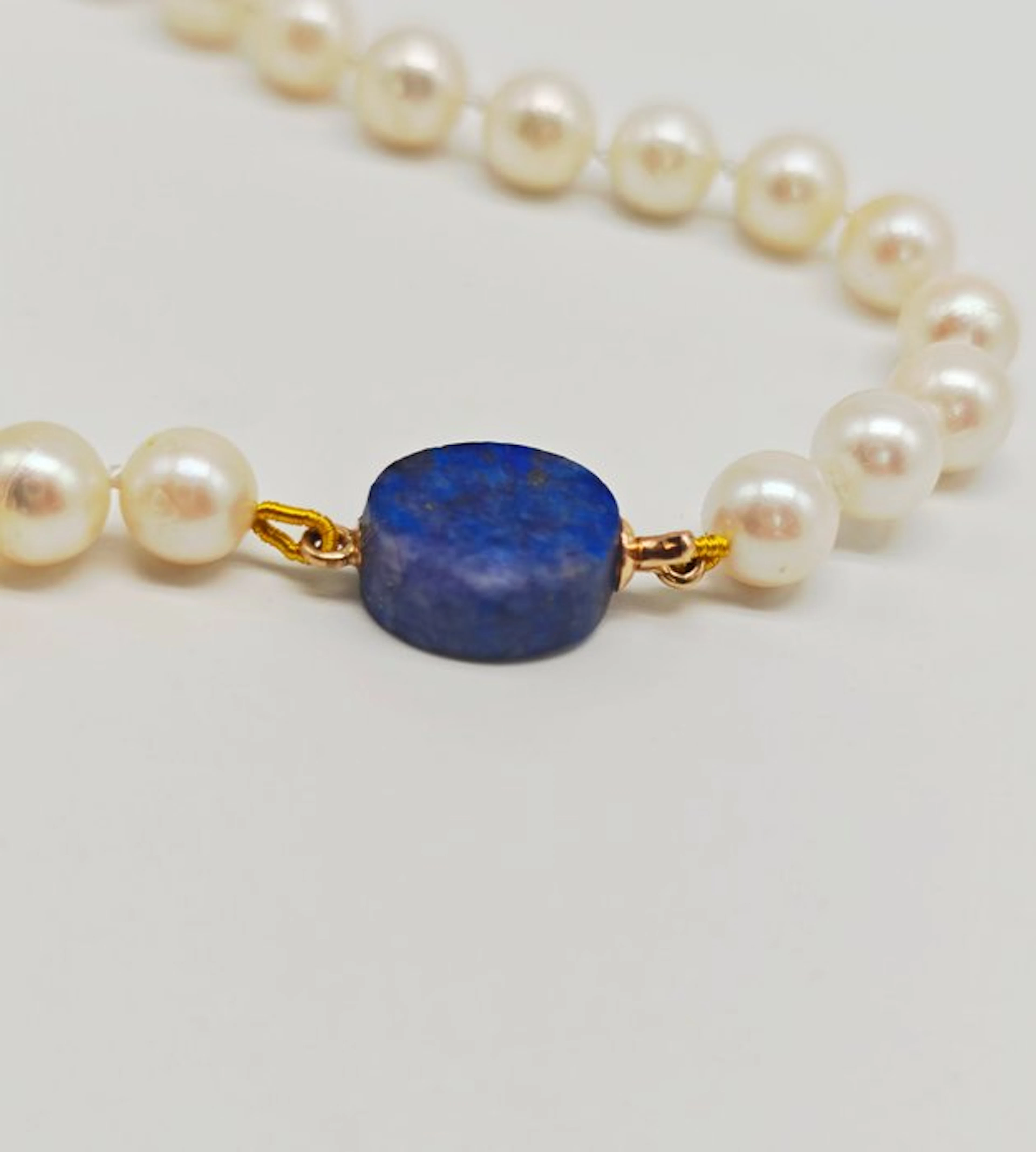 No reserve price - Necklace - 18 kt. Yellow gold - Akoya pearls, lapis lazuli