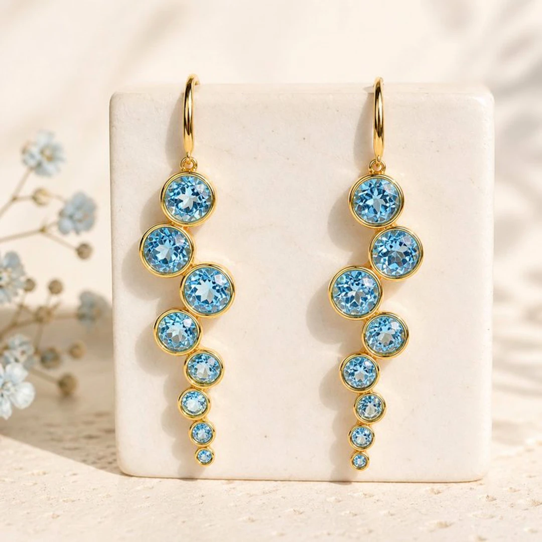 No reserve price - Earrings Silver - Topaz - Certified