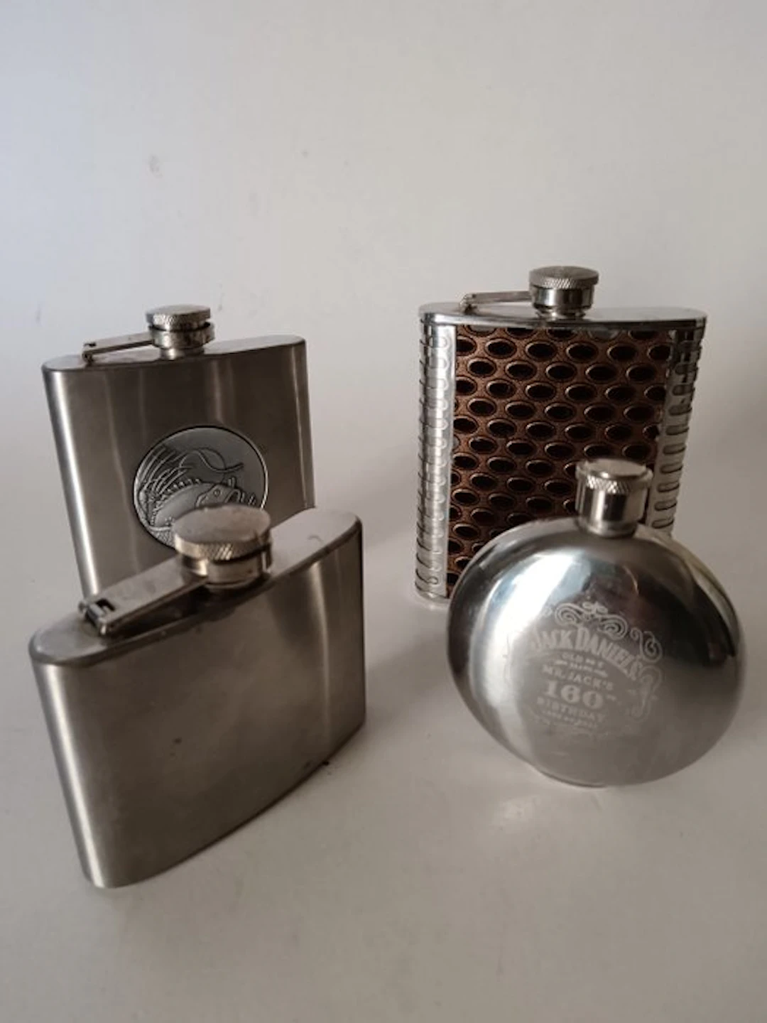 Jack Daniel's & other stainless steel flasks - 4 oz - 4 bottles