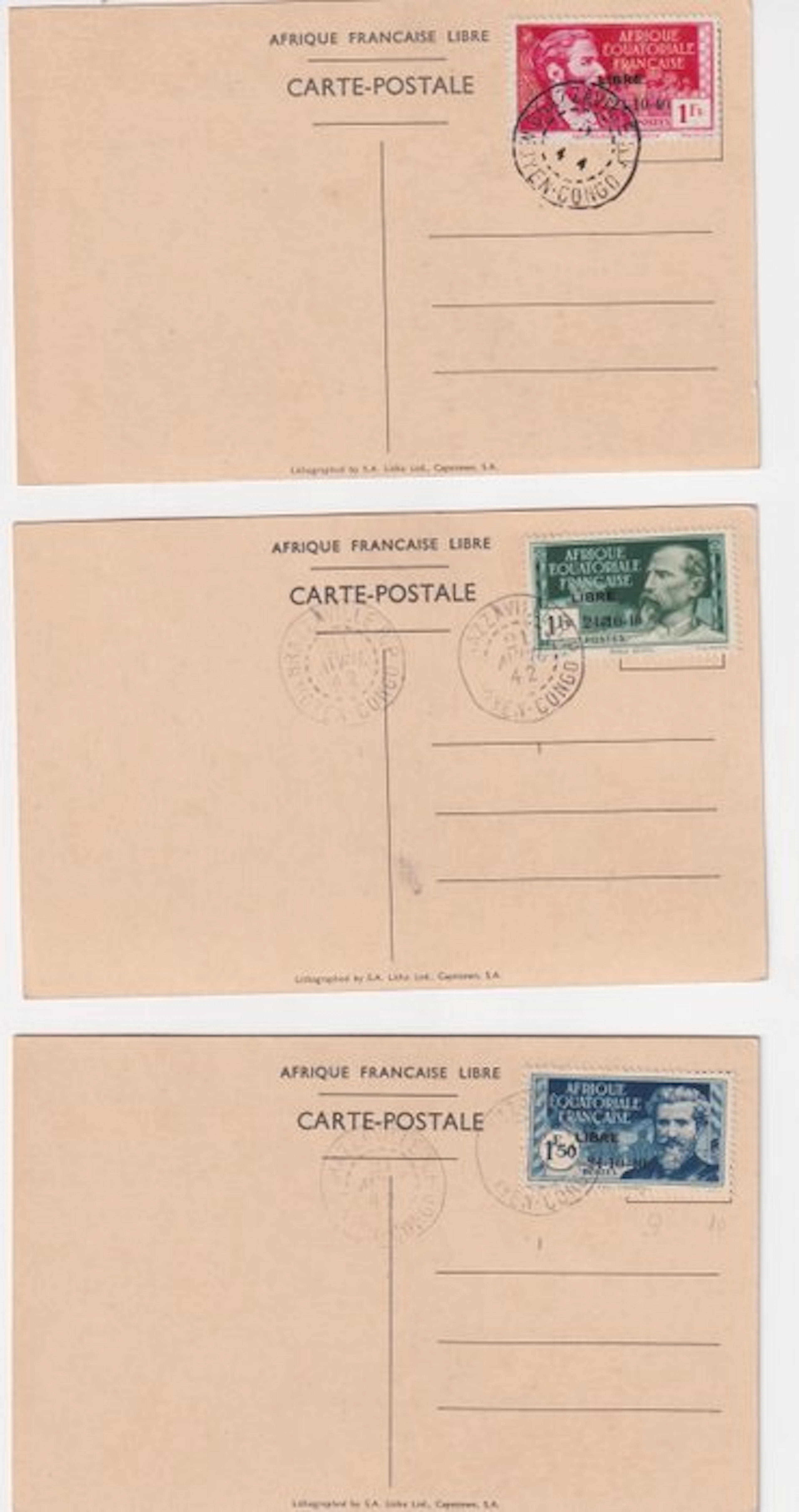 French Equatorial Africa 1940 - france libre sur carte - Yvert n°140A/140D