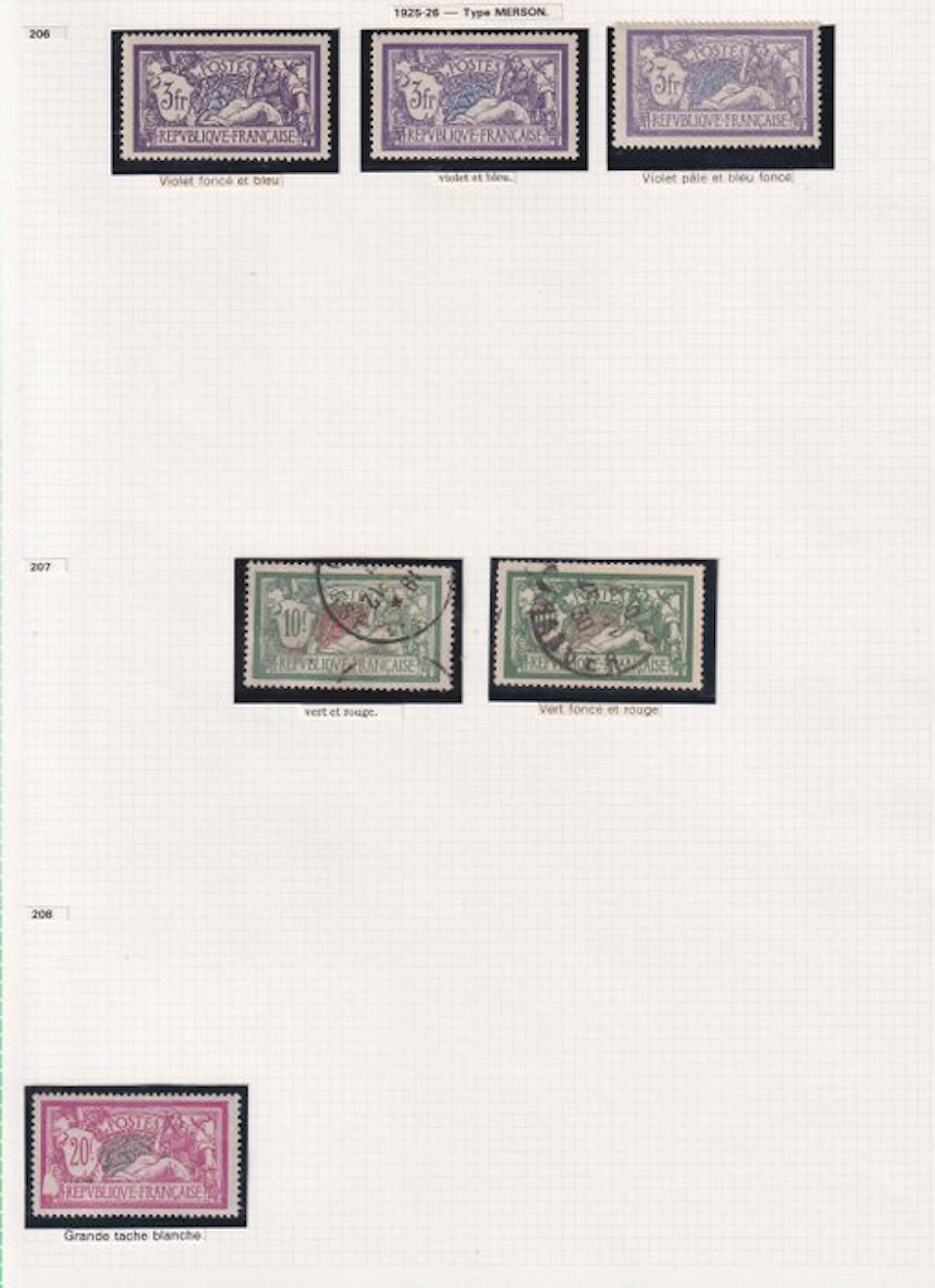 France 1924/1925 - avec variétés; étude de timbres - Yvert n°206 à 215