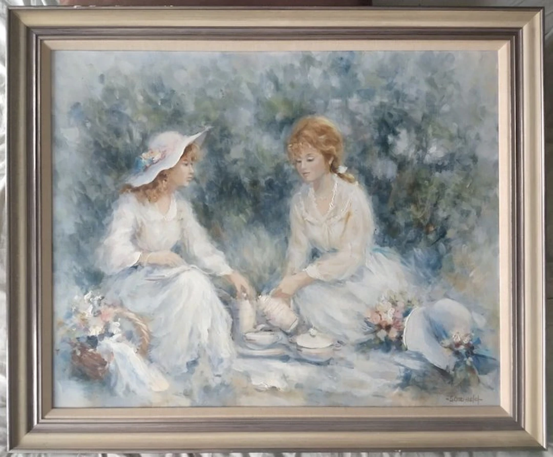Gerardus Groeneveld (1948-) - Theemoment in de tuin