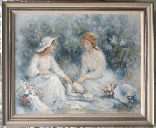 Gerardus Groeneveld (1948-) - Theemoment in de tuin