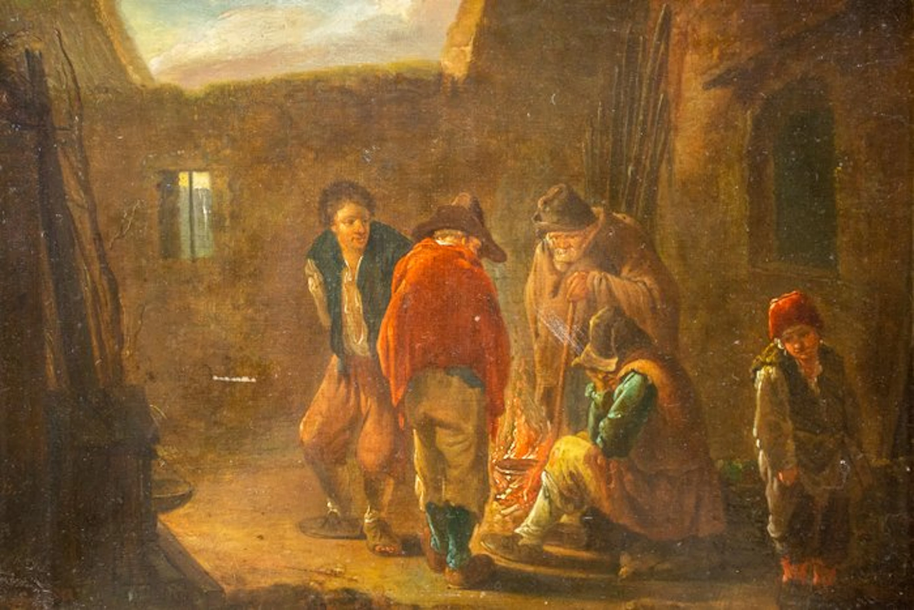 Scuola fiamminga (XVIII), After - Contadini intorno al fuoco