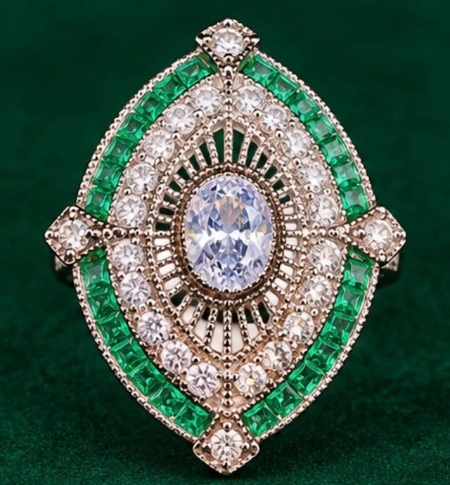 925 Silver Elegant English Edwardian Art Deco statement ring - Ring