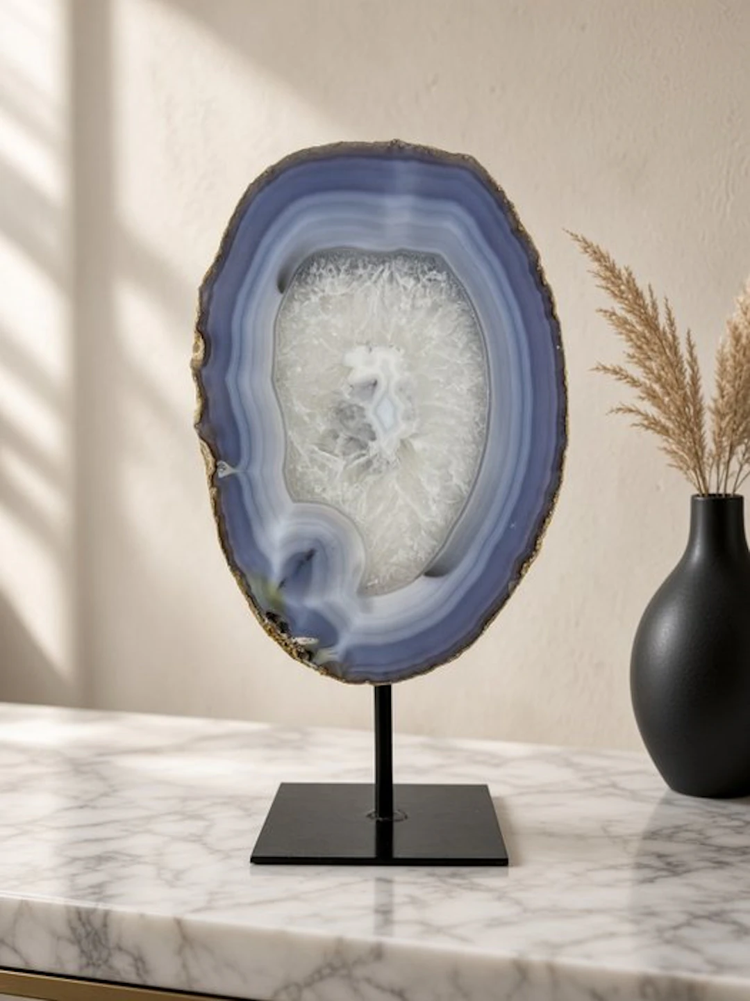 Very rare natural agate with crystal portal geode on...