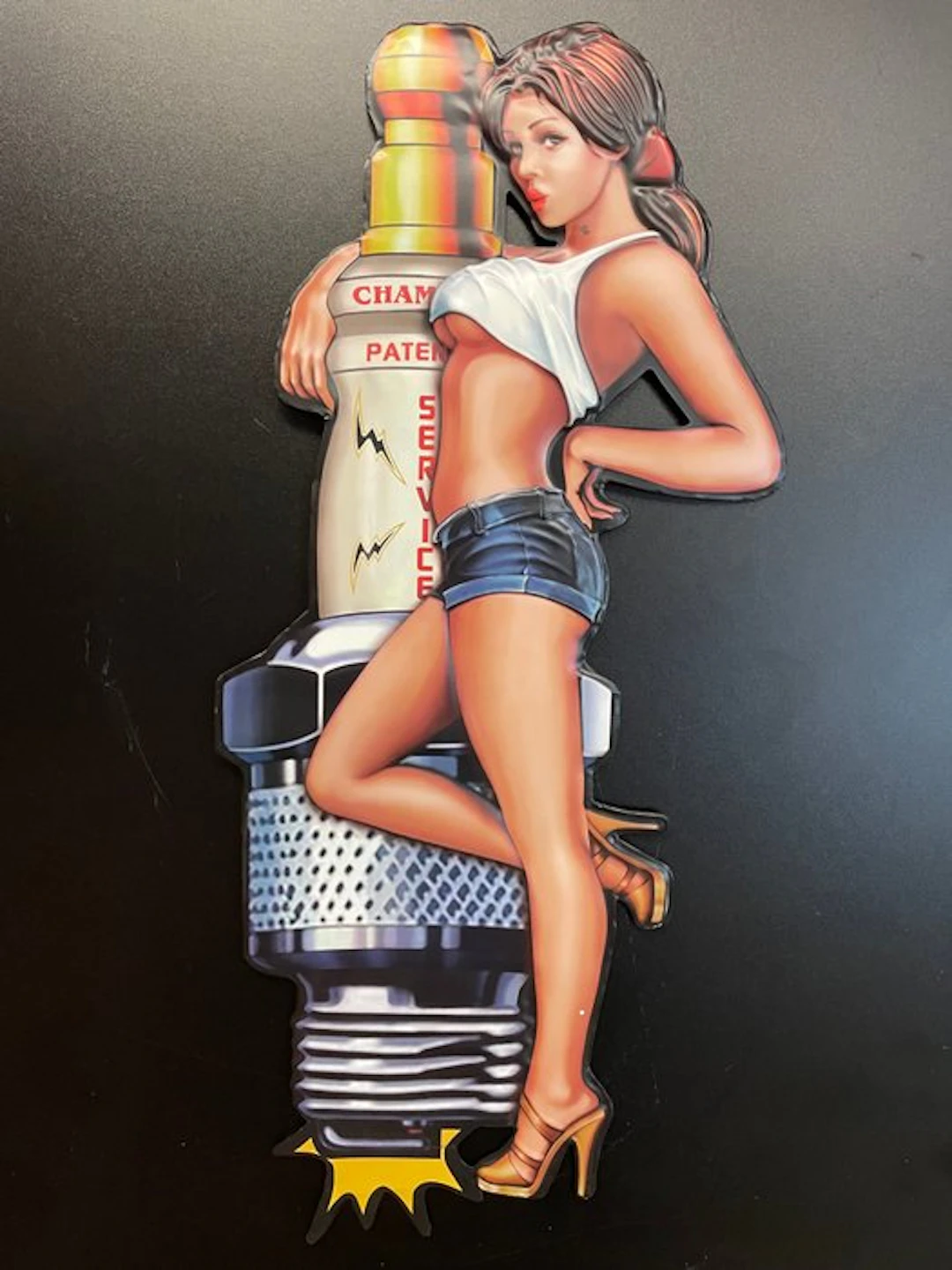 Sign - Pin Up Girl Spark Plug XXL Tin Sign 80.5 cm...