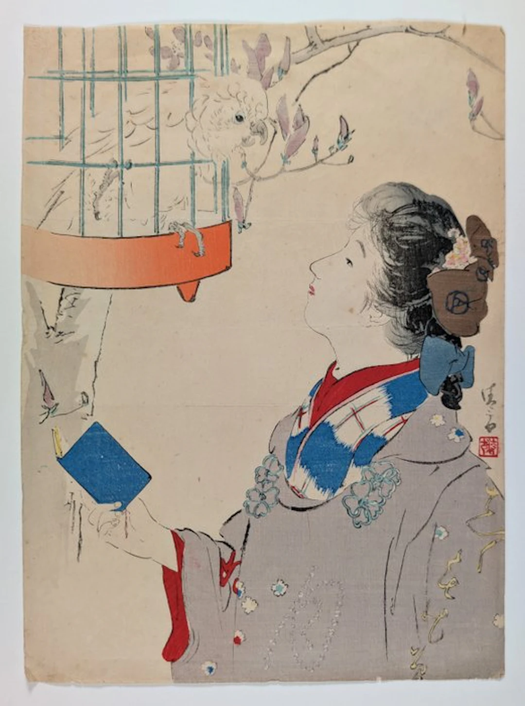 Kaburaki Kiyokata · Kuchi-e · Beauty and Parrot · Meiji...