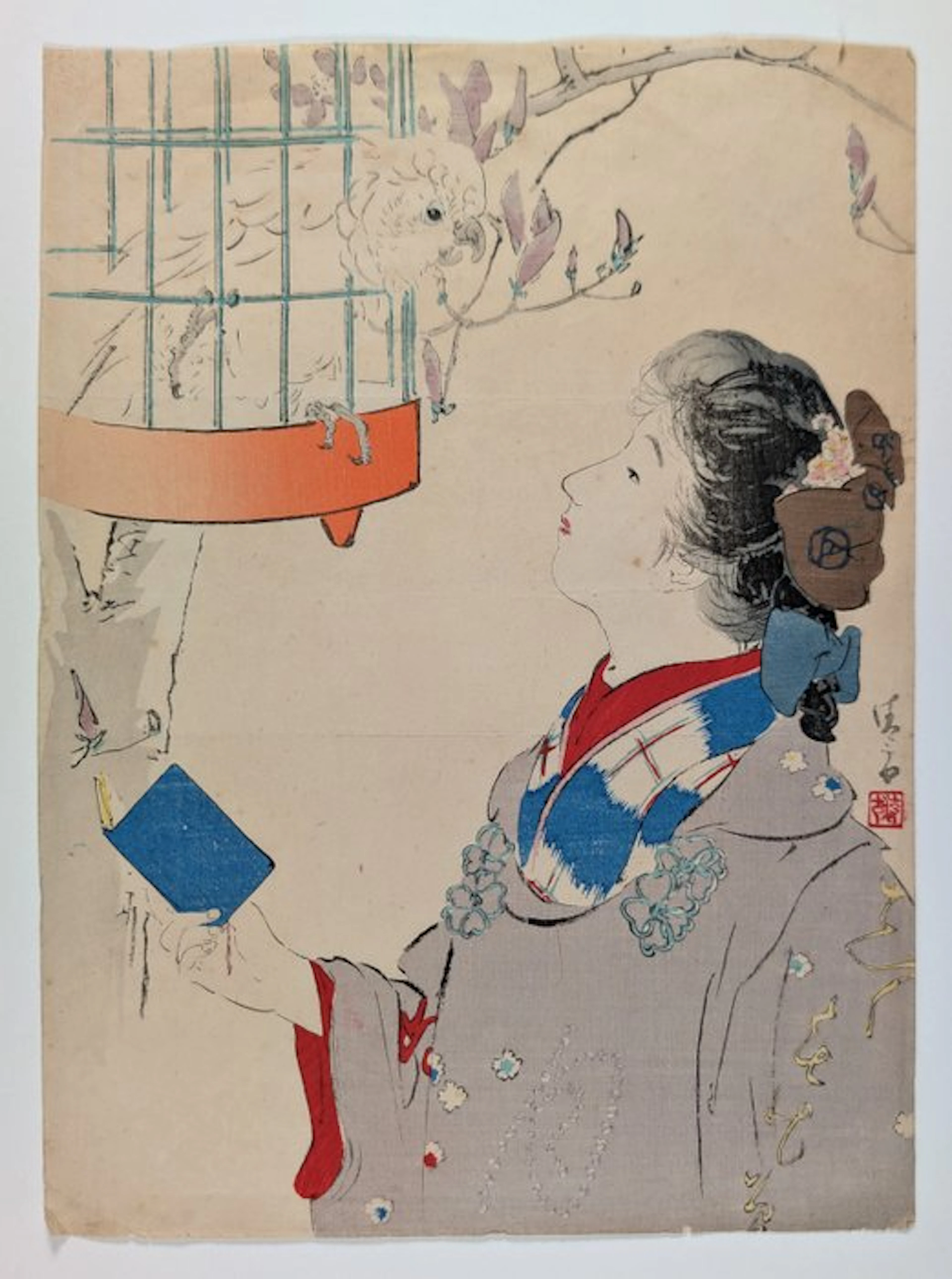 Kaburaki Kiyokata · Kuchi-e · Beauty and Parrot · Meiji...