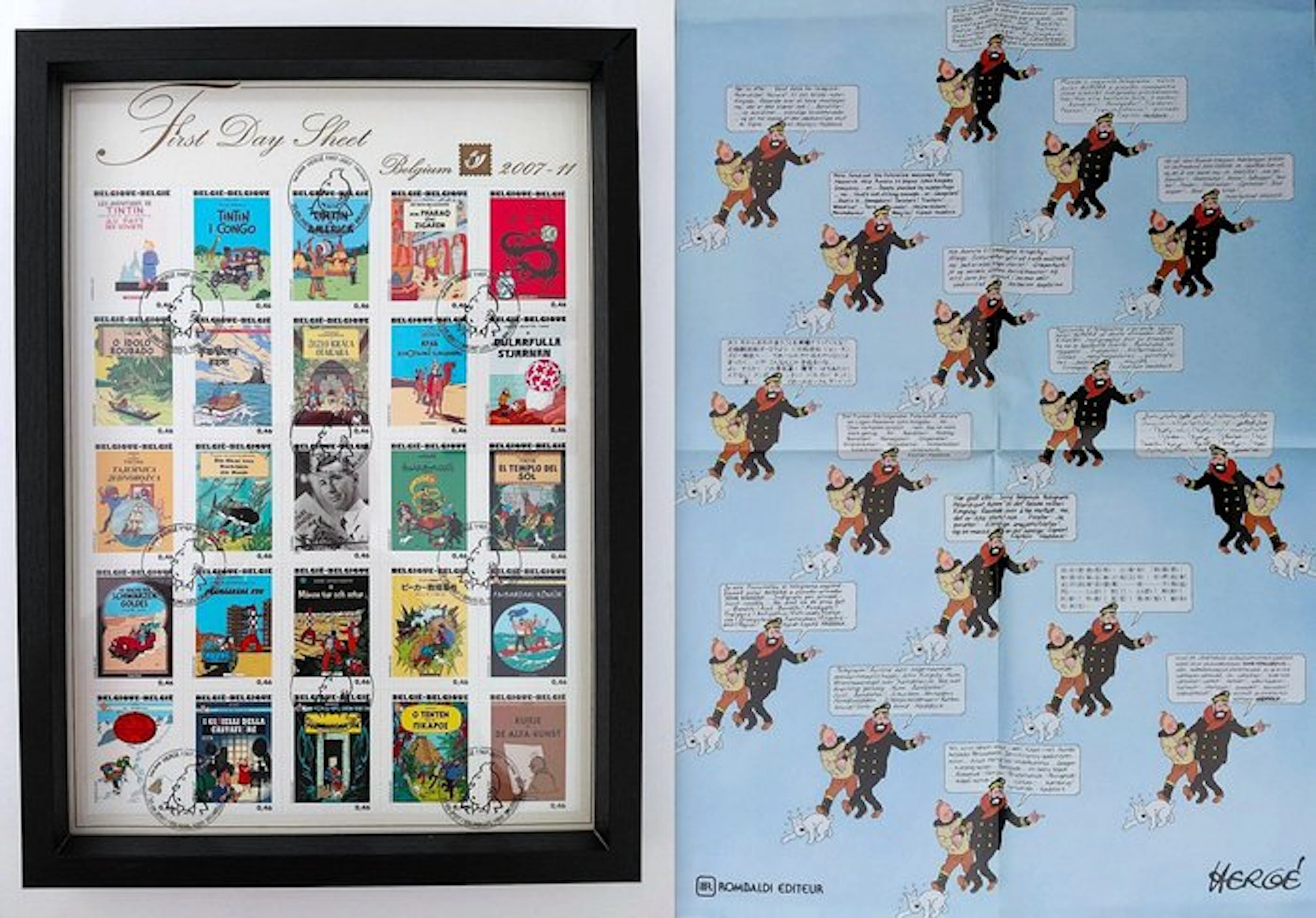 Hergé - 1 Sheet of 25 First Day stamps + 'Captain...