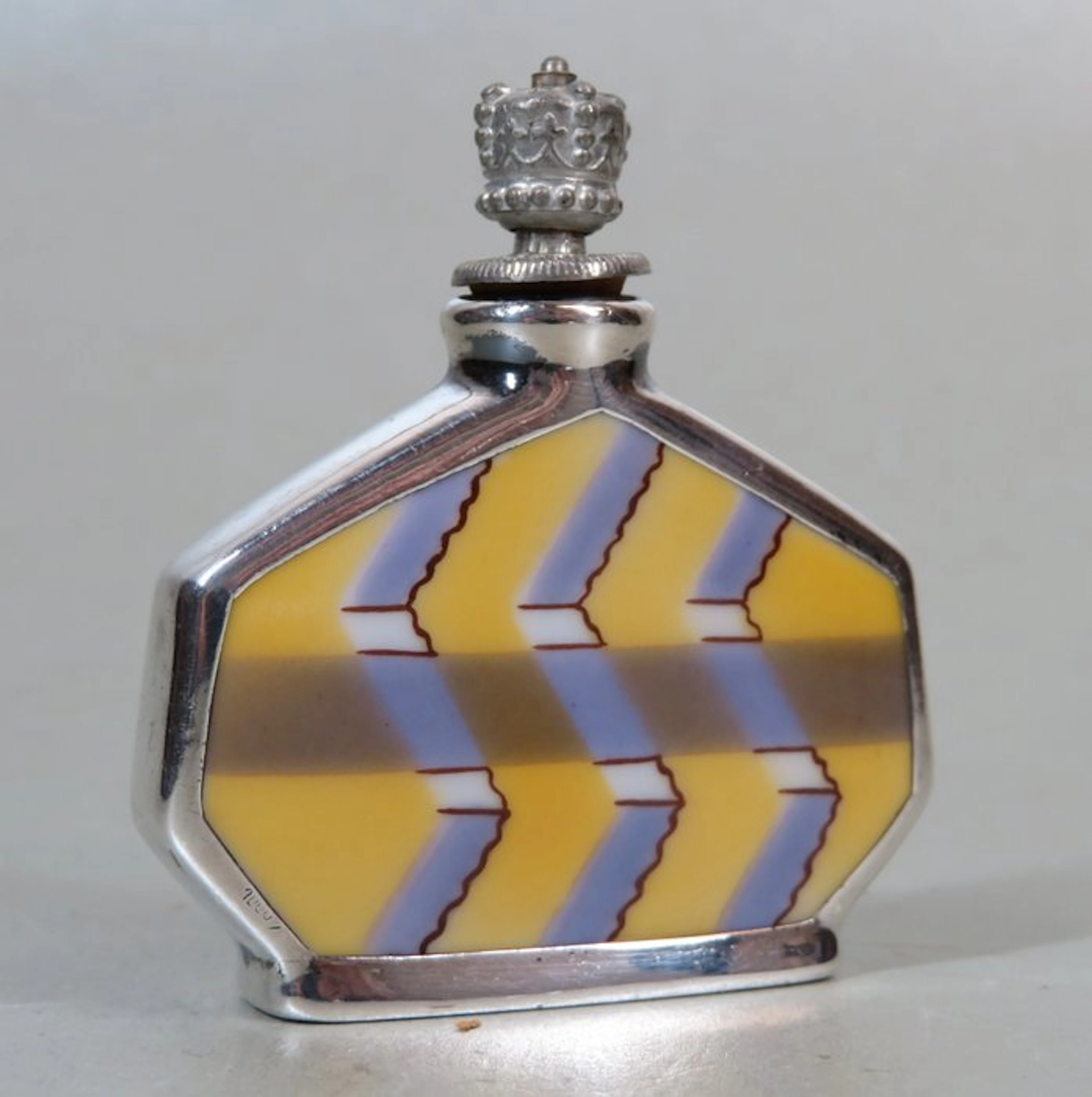 Chique Art Deco parfumflesje (Crowntop) - Perfume bottle - Silver, Porcelain