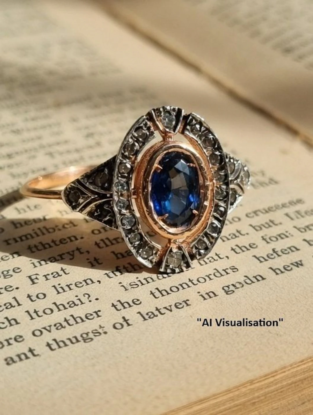 No reserve price - Ring - 9 kt. Silver, Rose gold Sapphire - Diamond