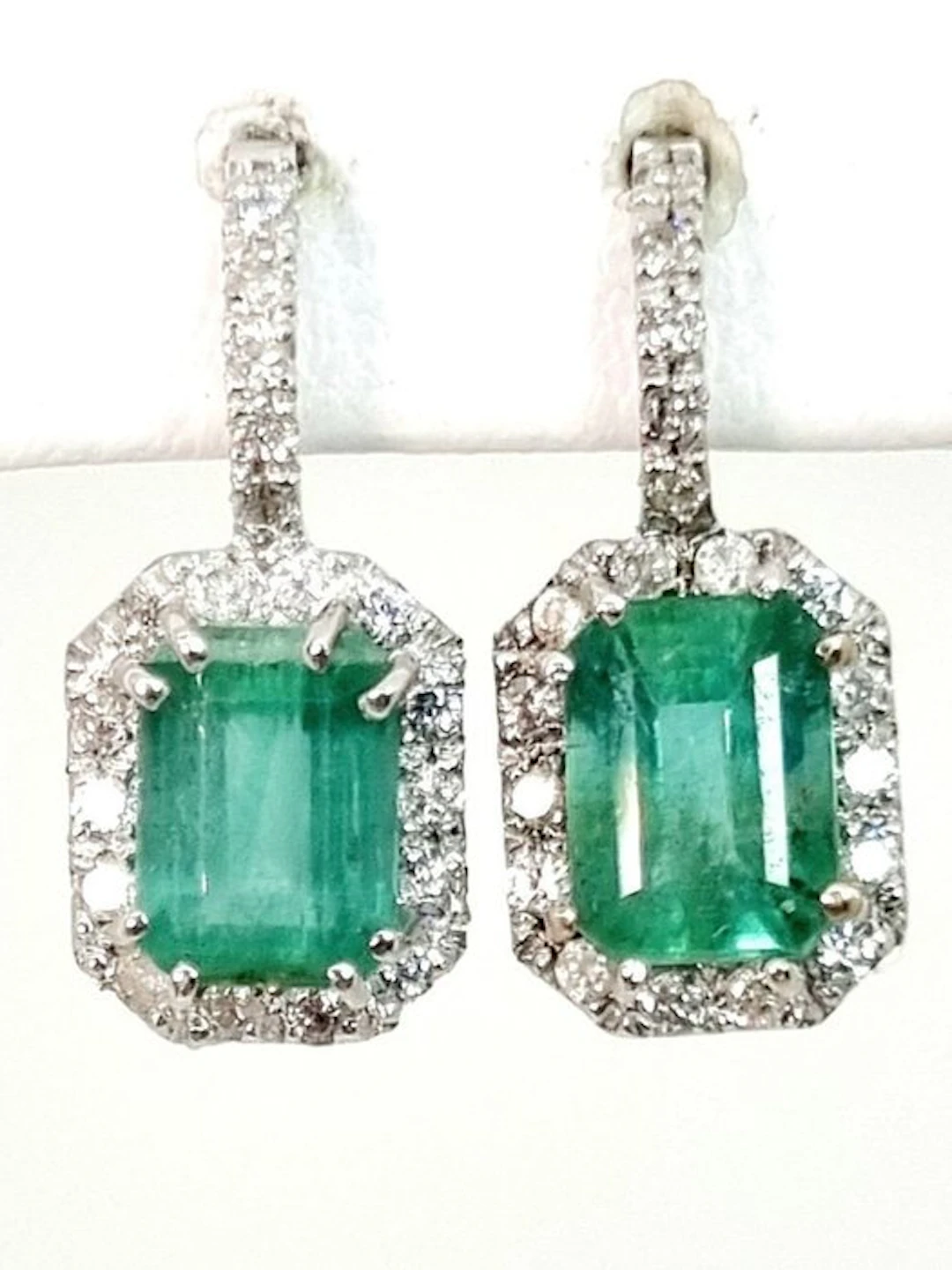 Earrings - 18 kt. White gold Emerald - Diamond